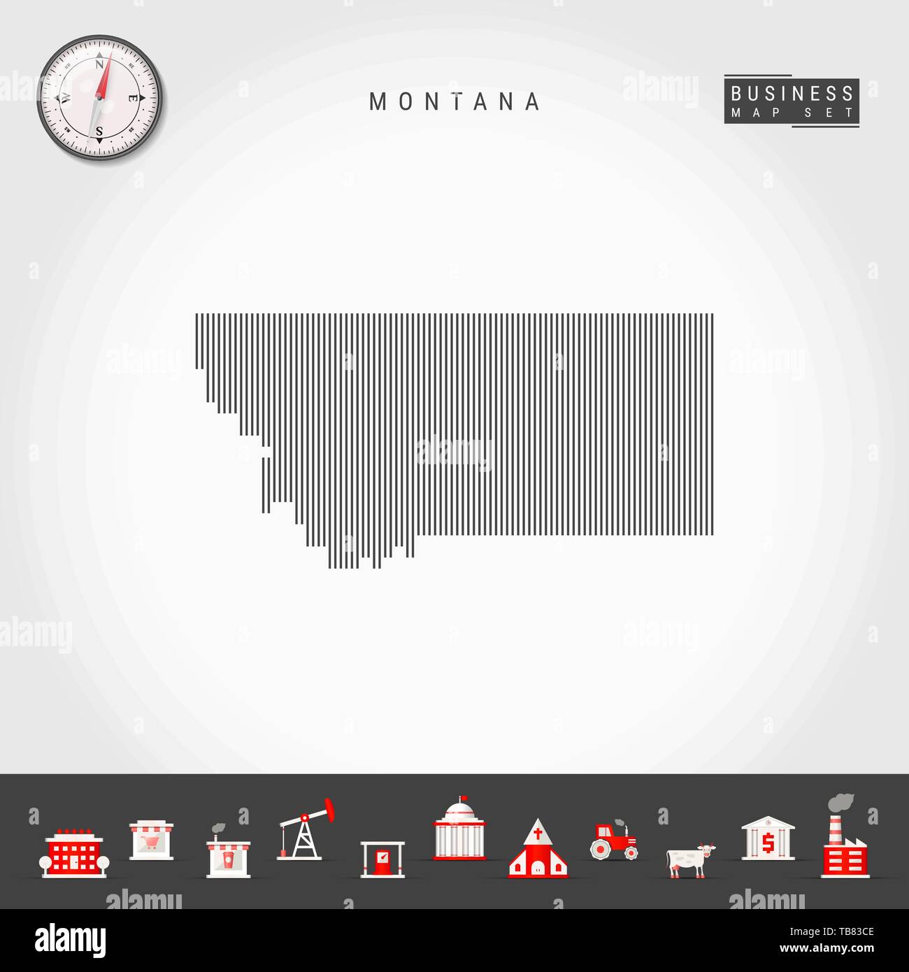 Vector Vertical Lines Pattern Map - Vector Vertical Lines Pattern Map Of Montana Striped Simple Silhouette Of Montana Realistic Compass Business Infographic Icons TB83CE 