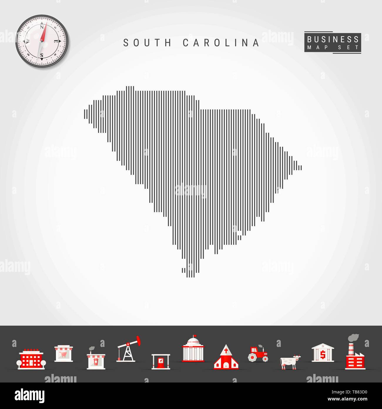 Vector Vertical Lines Pattern Map - Vector Vertical Lines Pattern Map Of South Carolina Striped Simple Silhouette Of South Carolina Realistic Compass Business Infographic Icons TB83D0 
