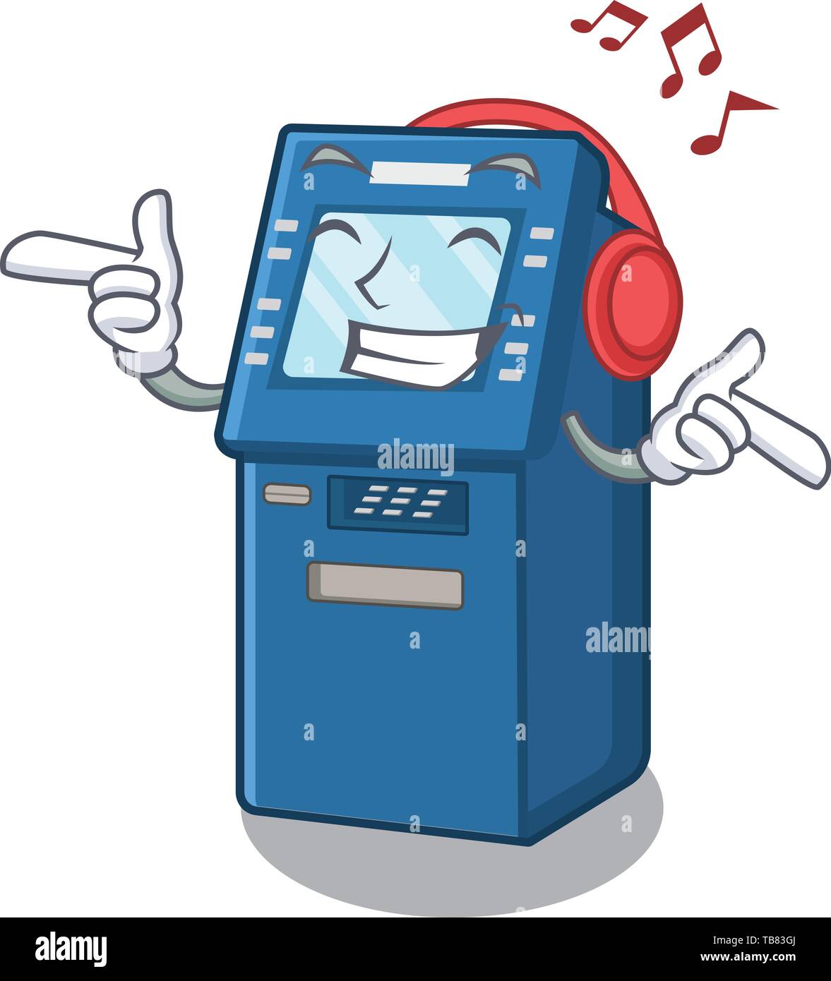 Listening music atm machine next to character table Stock Vector Image