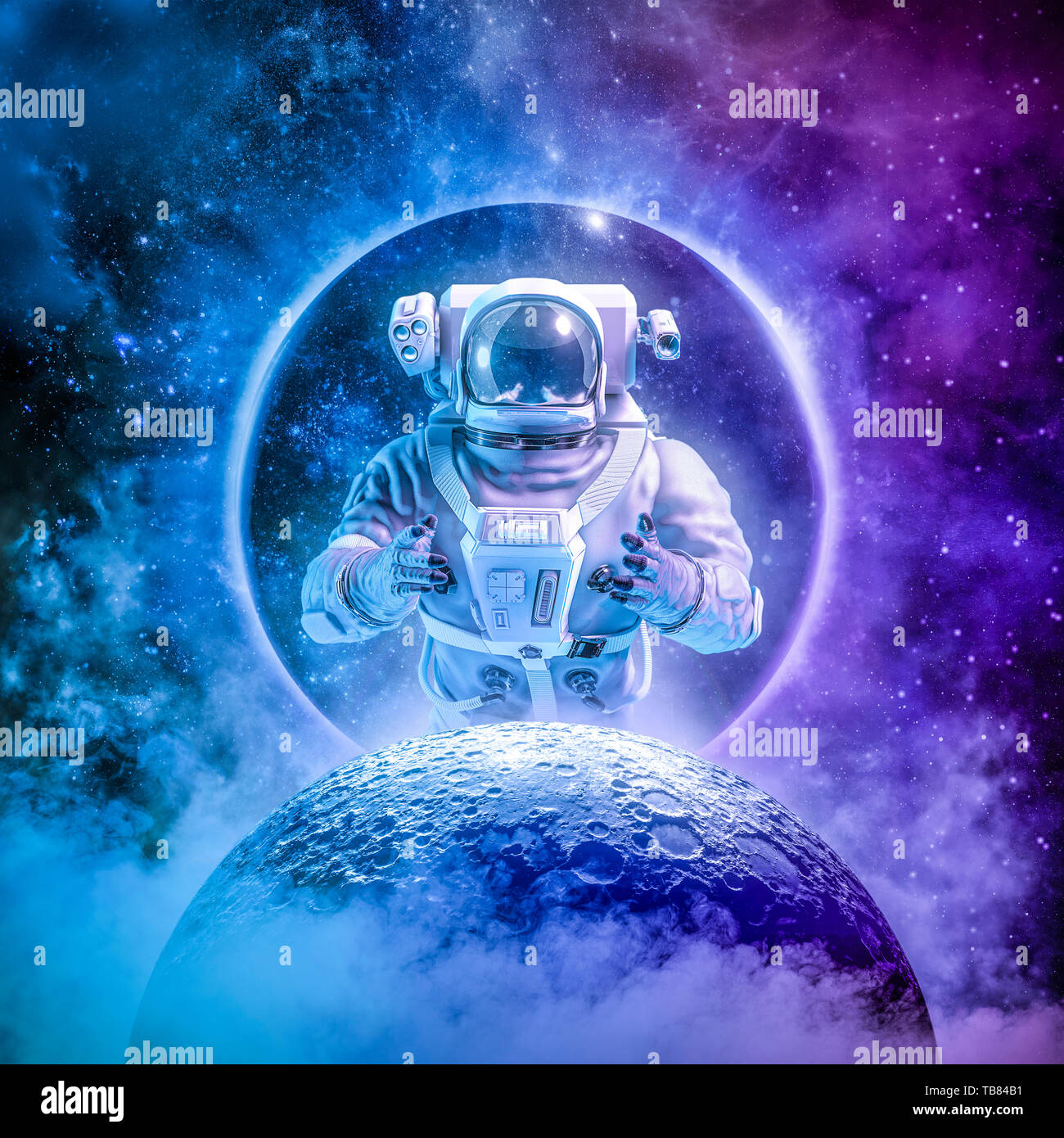 Astronaut In Outer Space Spaceman With Starry And Galactic Background Scifi  Digital Wallpaper Stock Photo - Download Image Now - iStock