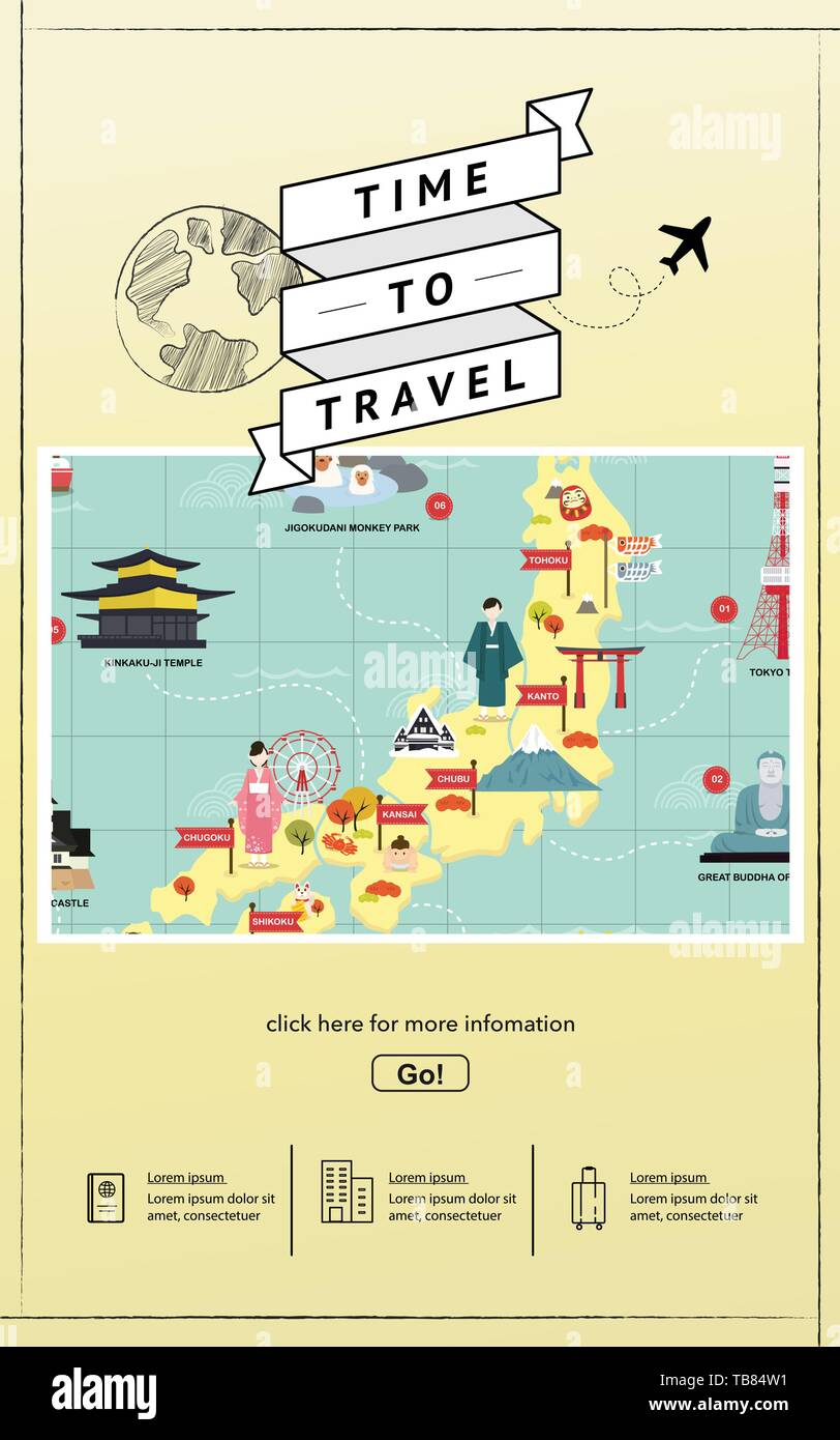Japanese famous landmarks and tourist attractions in Japan illustration.vector Stock Vector