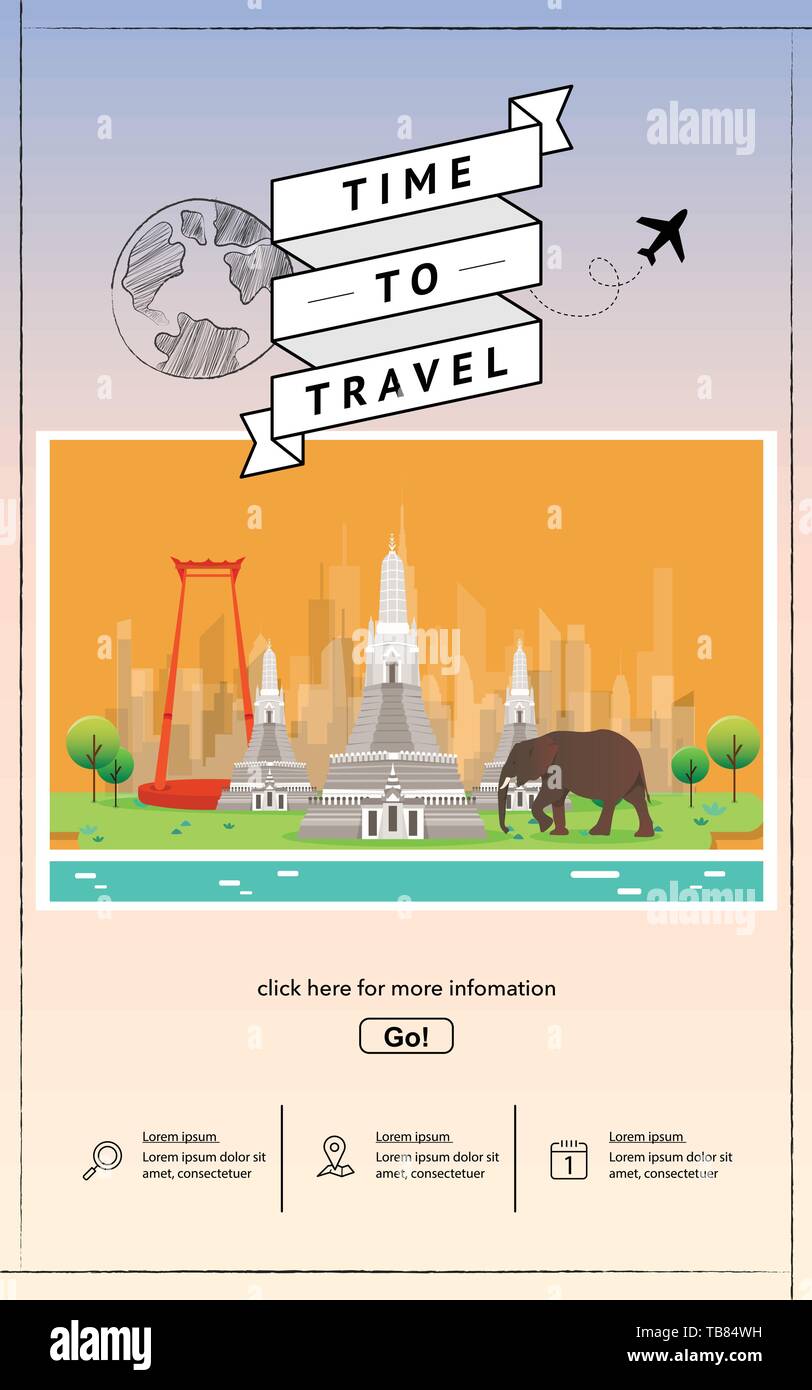 Infographic tourist attraction landmarks in Thailand illustration design Stock Vector