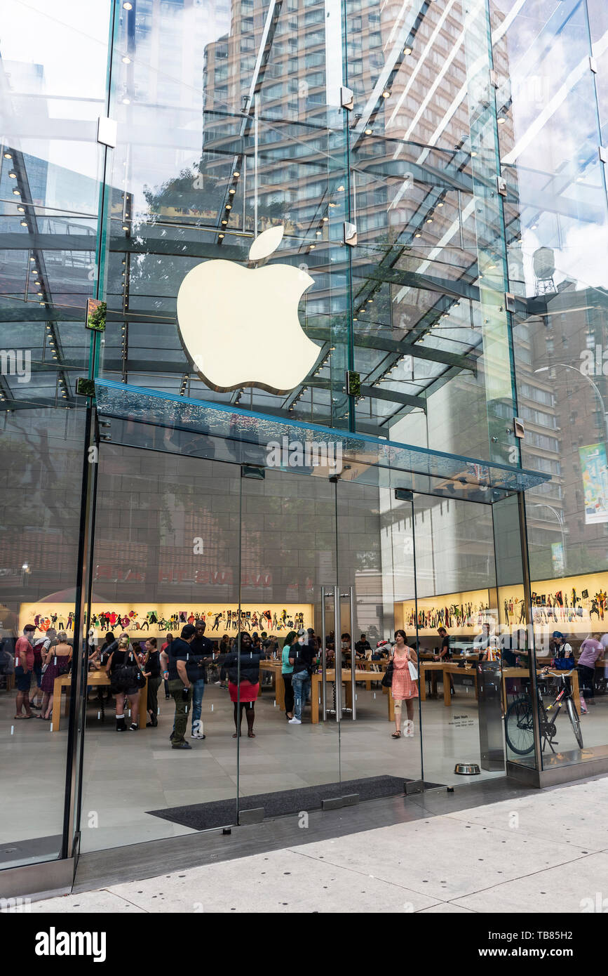 New York City, USA - August 3, 2018: Apple store with people inside in Manhattan, New York City, USA Stock Photo