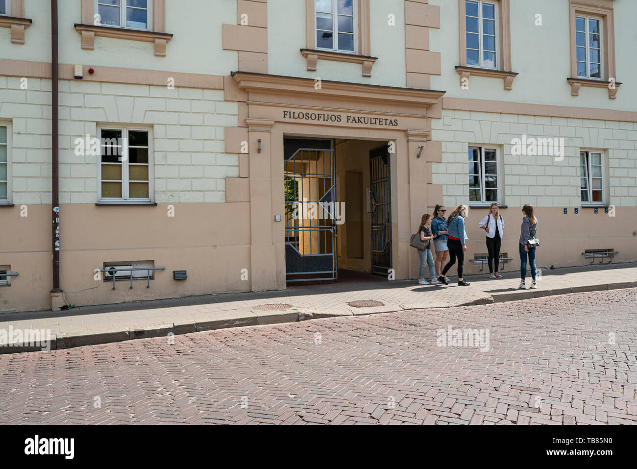 Vilnius, Lithuania. May 2019.  The entrance gate of entrance to the faculty of philosophy of the University Stock Photo