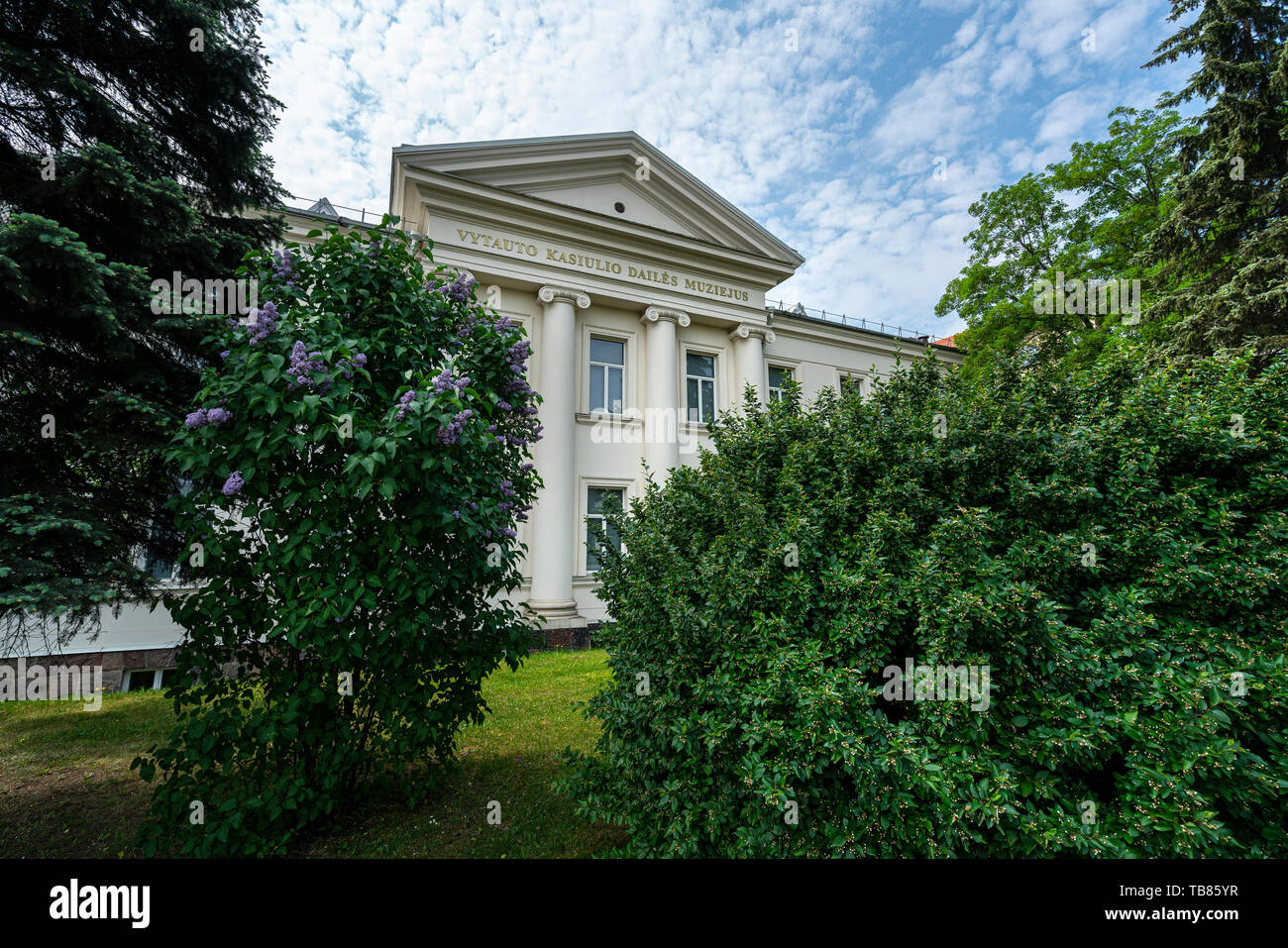 Vilnius, Lithuania. May 2019.   A view of Vytautas Kasiulis Art Museum from the park. Stock Photo