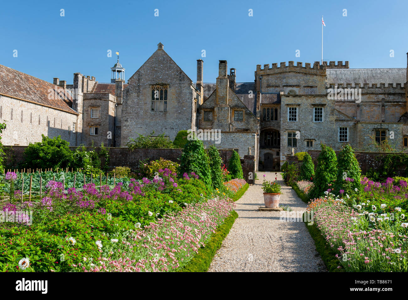 Colourful Summer Bedding Plants Surround The Vegetable Plots In The Kitchen Garden At Forde Abbey Dorset England Uk Stock Photo Alamy