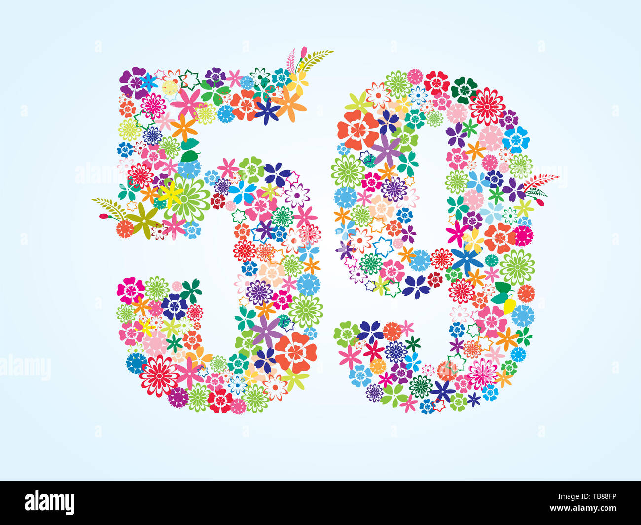 Vector Colorful Floral 59 Number Design Isolated On White Background 