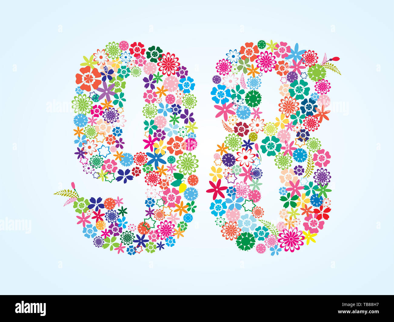 Vector Colorful Floral 98 Number Design isolated on white background ...