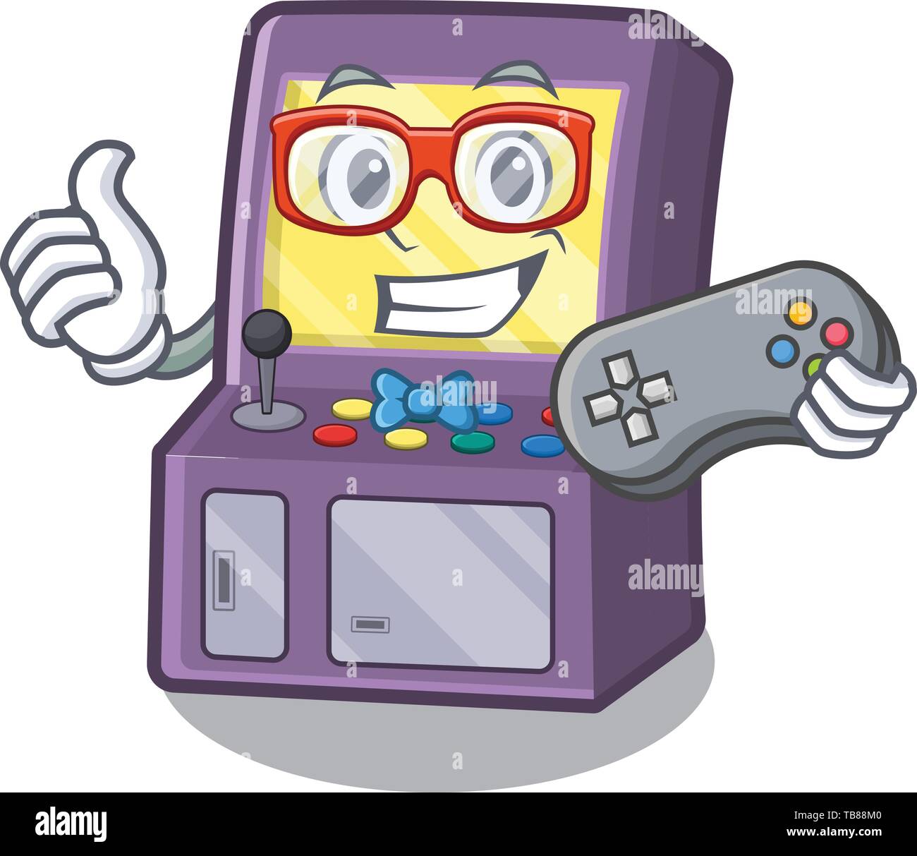 Gamer arcade machine next to mascot table Stock Vector Image & Art - Alamy