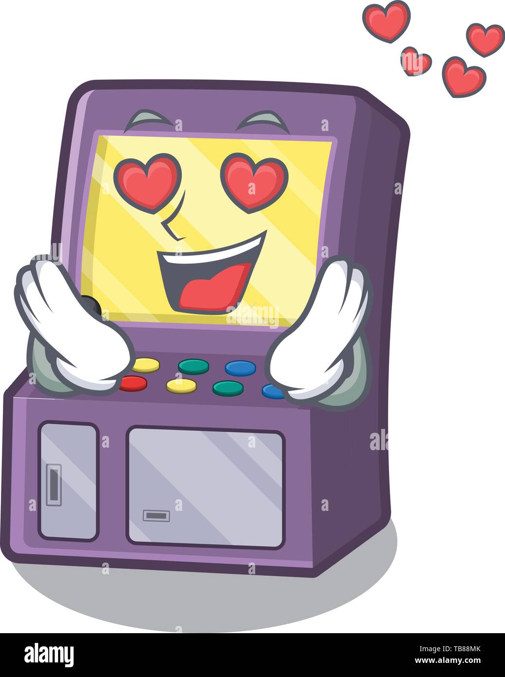 In love arcade machine next to mascot table Stock Vector