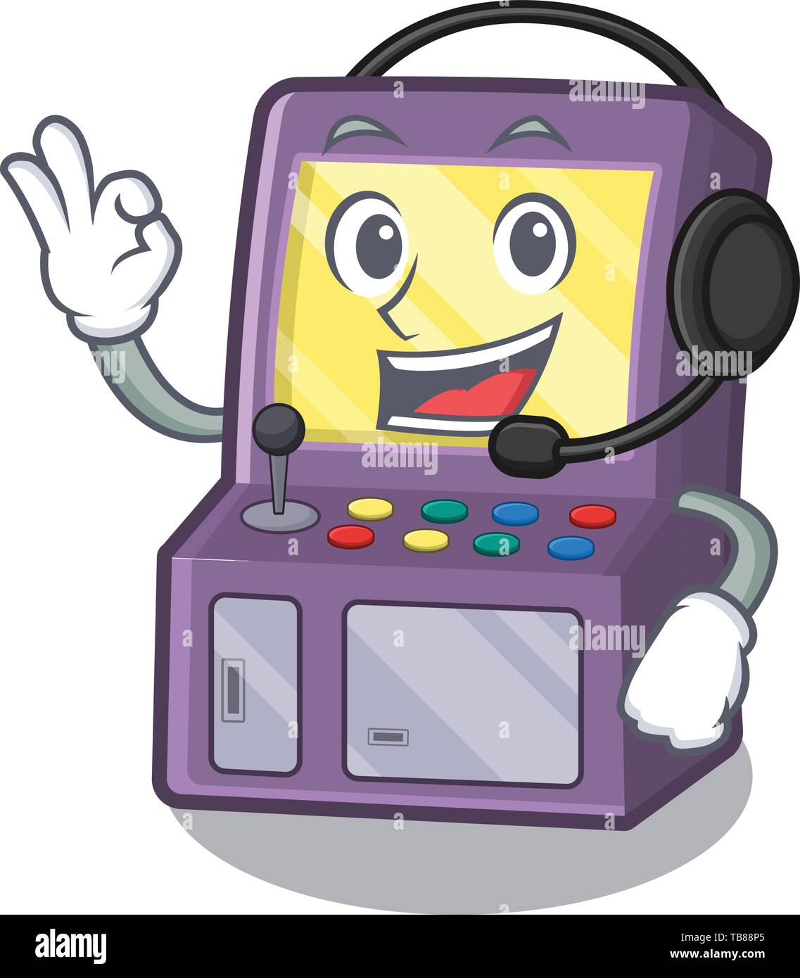 With headphone arcade machine in the cartoon shape Stock Vector