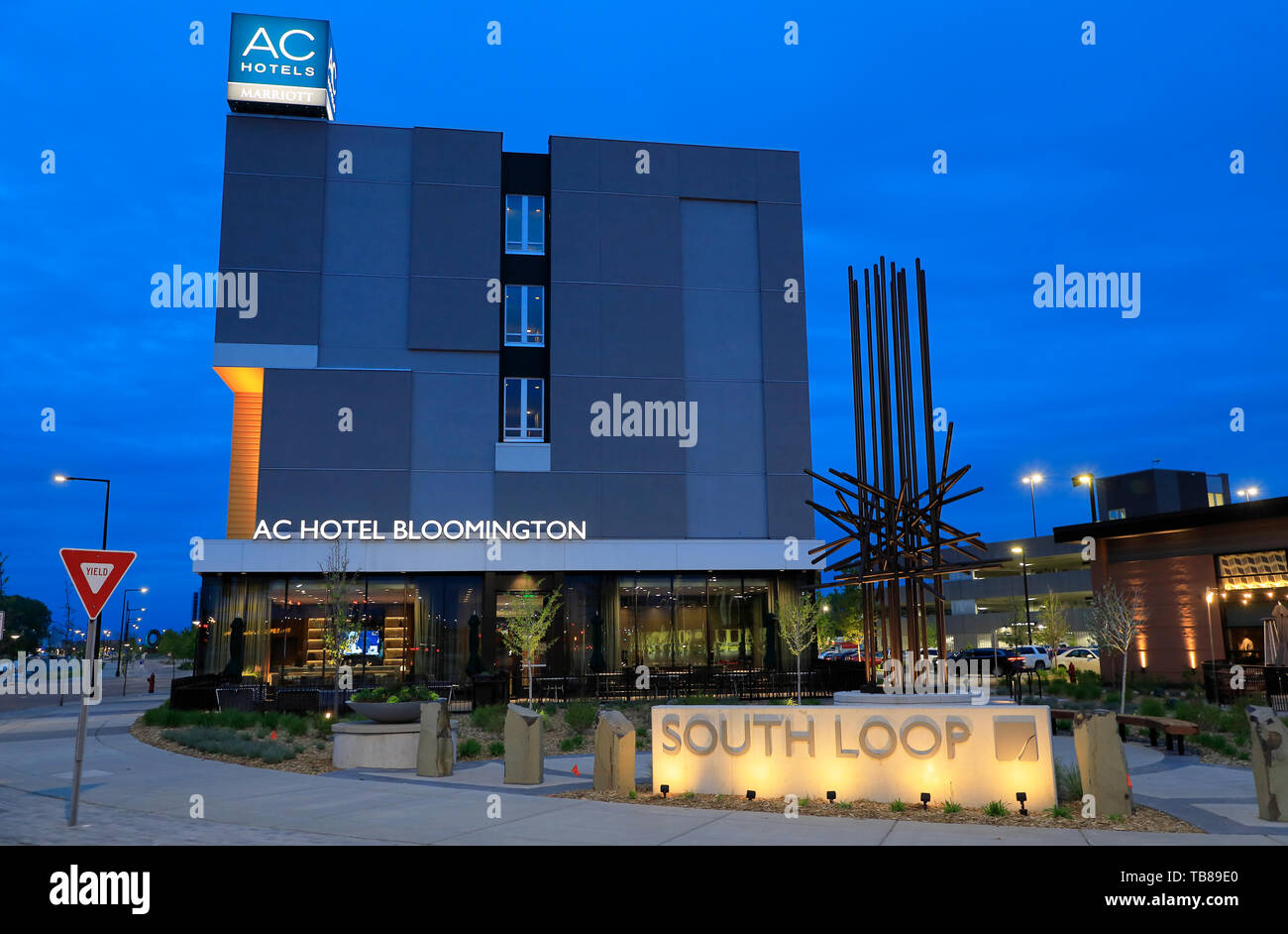 The night view of AC Hotel Bloomington by Marriott Mall of America.Bloomington.Minnesota.USA Stock Photo