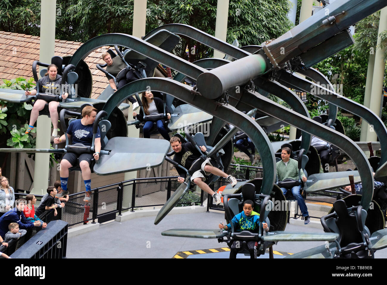 Visitors taking the ride of Teenage Mutant Ninja Turtles Shell Shock in