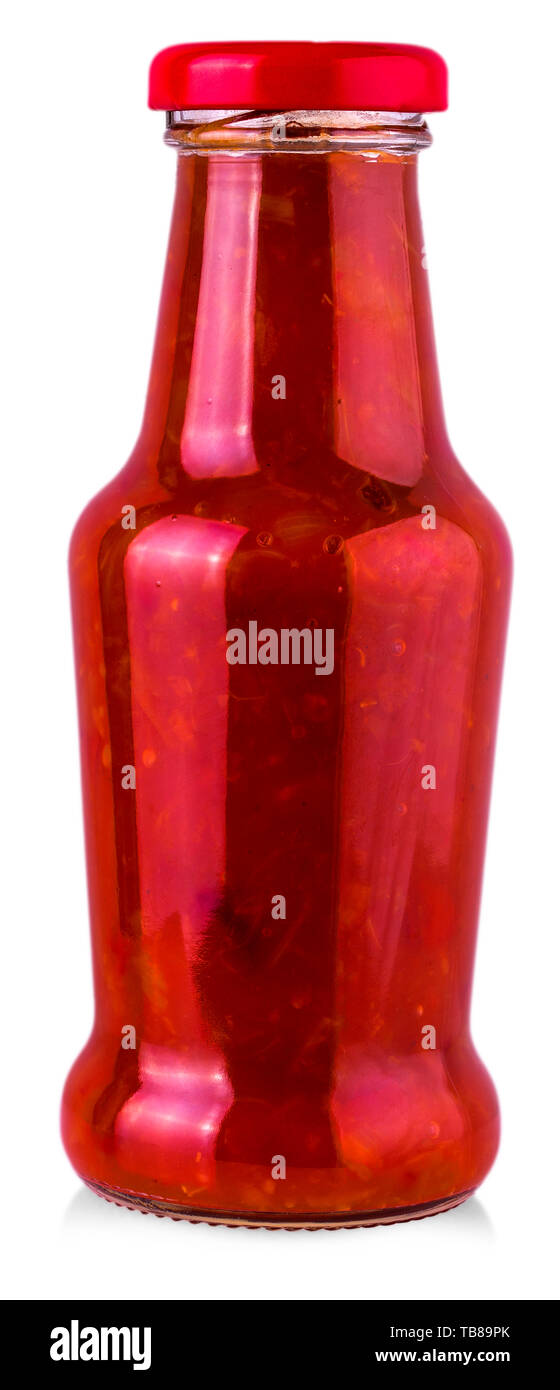 Bottle of Ketchup isolated on white background with clipping path Stock