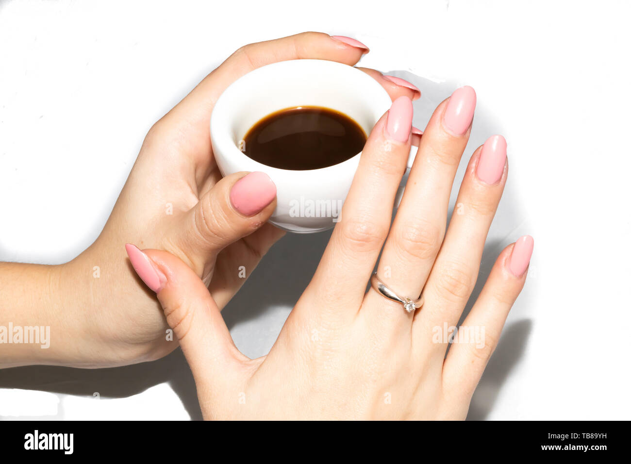 Taking the neapolitan coffee in ceramic cup Stock Photo