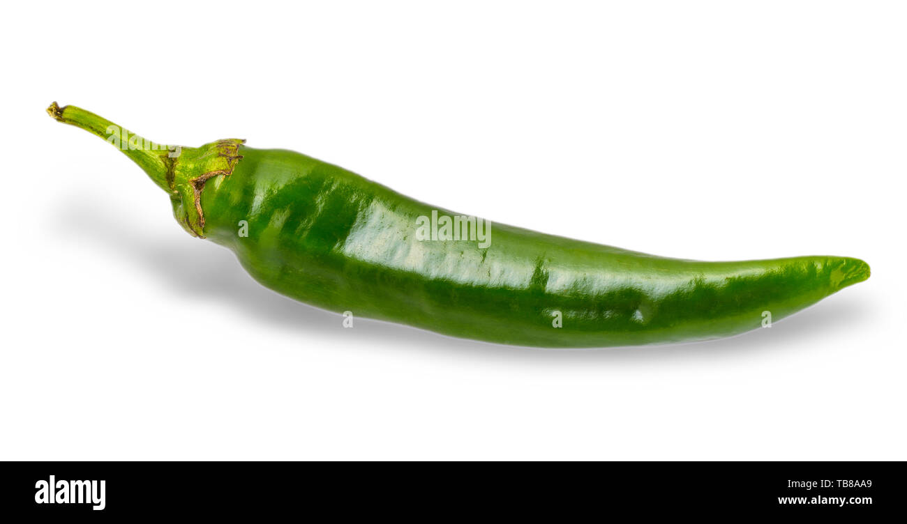 Green chili pepper isolated on white background Stock Photo - Alamy
