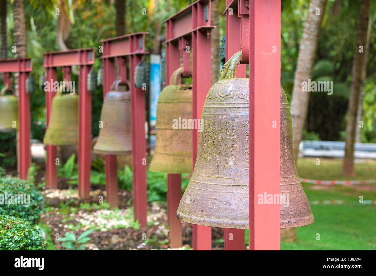 Chisinau, Moldova November 23, 2017: Square Bells in the center of Buddhism Nanshan on the island of Hainan in China Stock Photo
