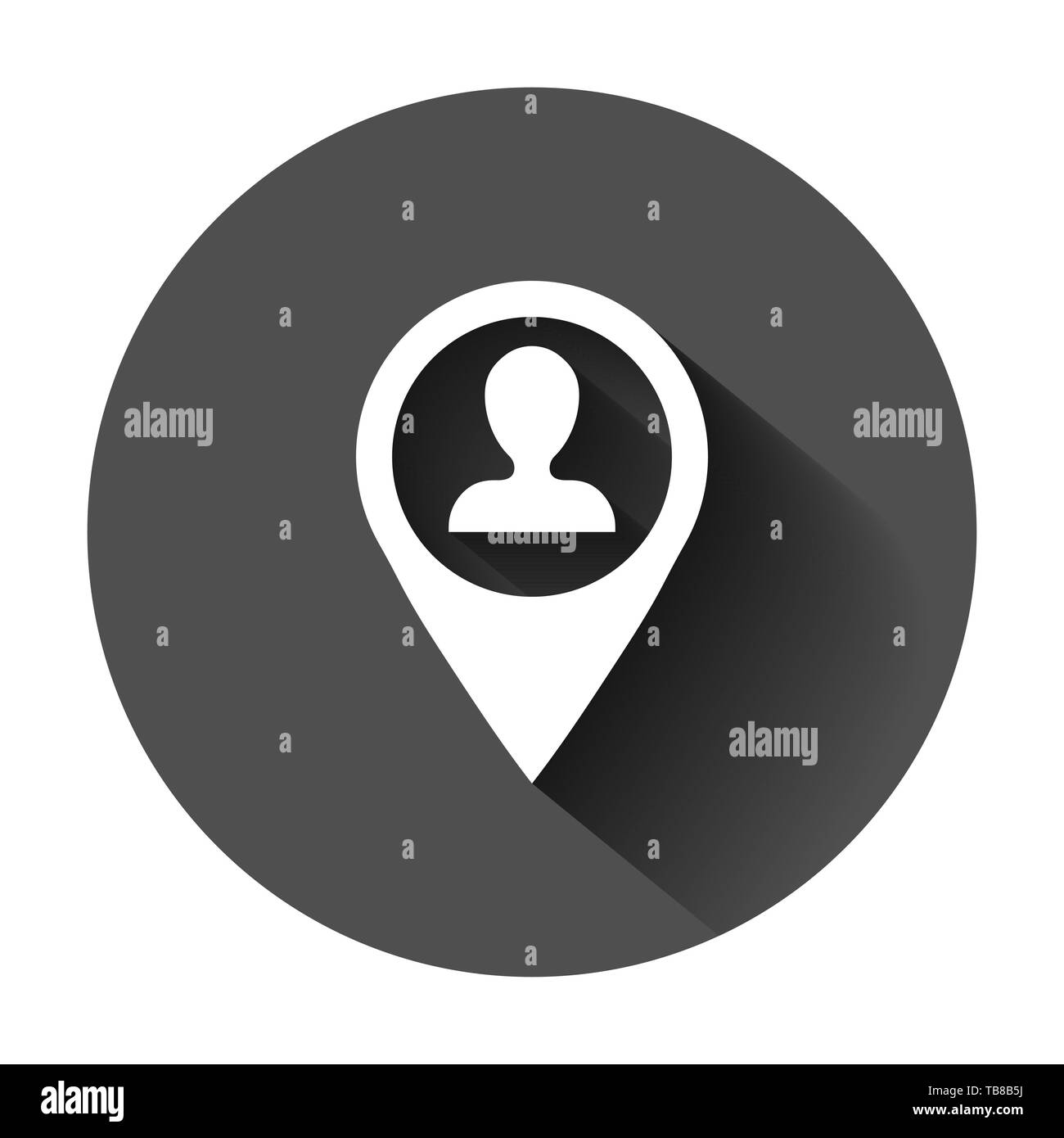 Placement icon in flat style. People pin vector illustration on black round background with long shadow. Navigation business concept. Stock Vector