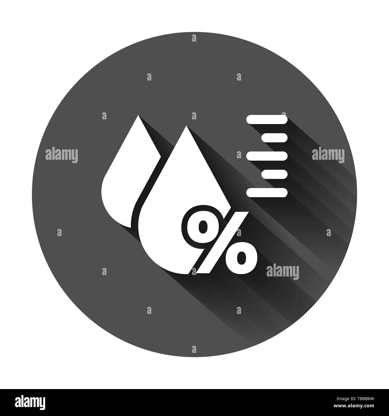 Humidity icon in flat style. Climate vector illustration on black round background with long shadow. Temperature forecast business concept. Stock Vector