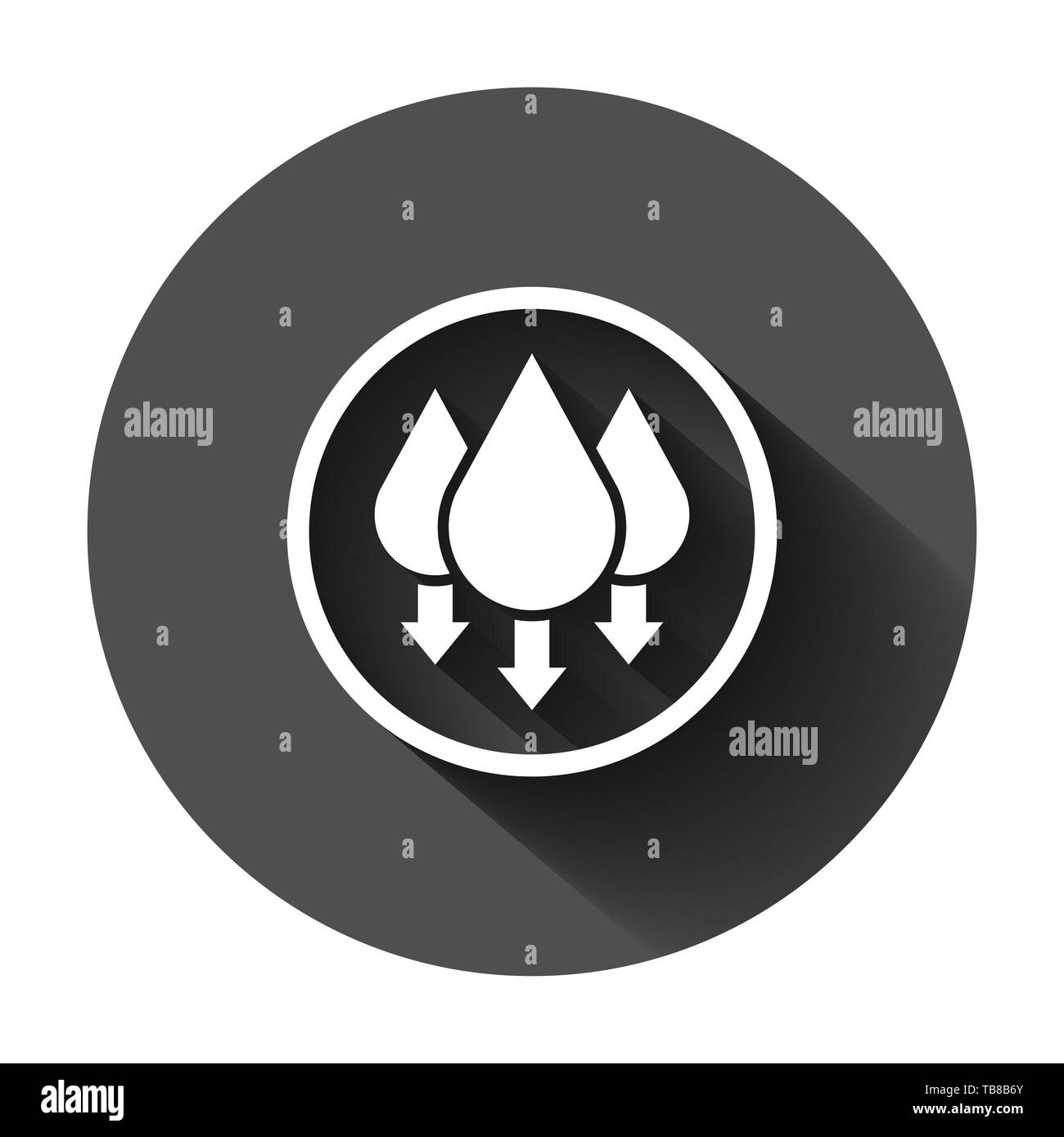 Humidity icon in flat style. Climate vector illustration on black round background with long shadow. Temperature forecast business concept. Stock Vector