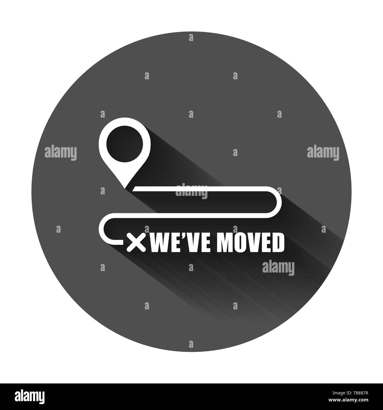 Move location icon in flat style. Pin gps vector illustration on black round background with long shadow. Navigation business concept. Stock Vector