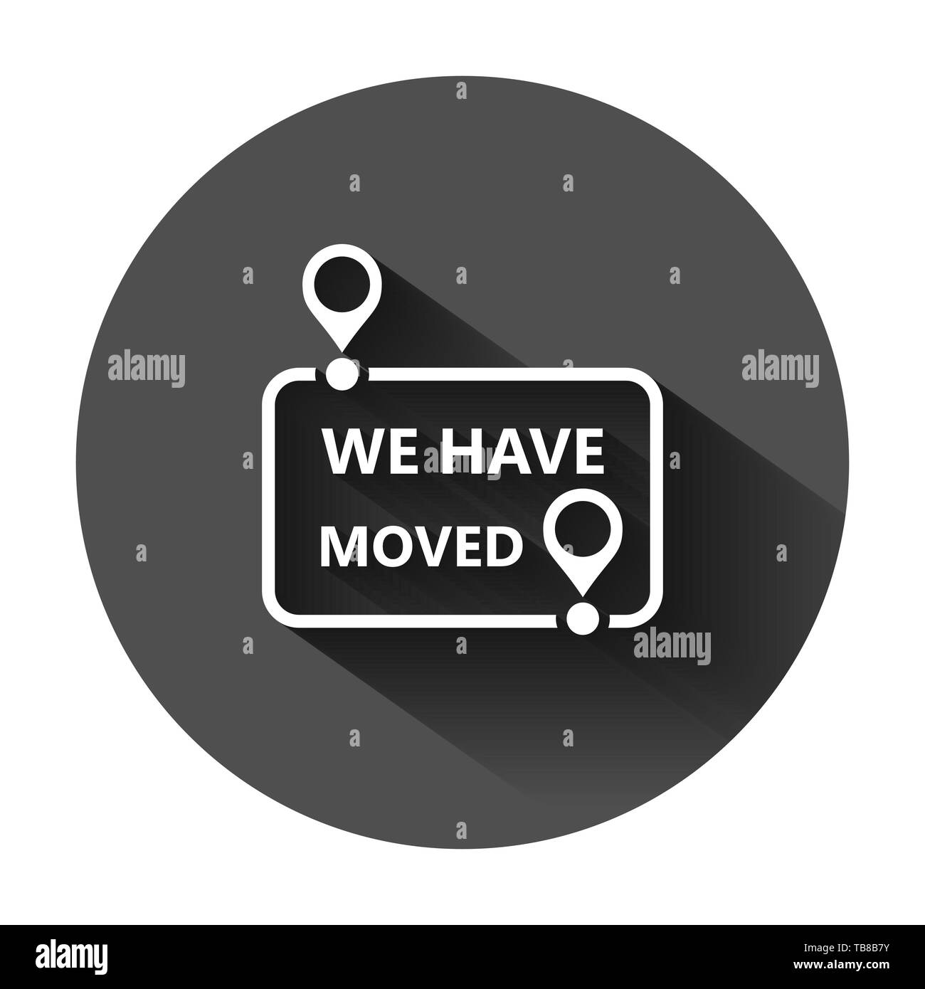 Move location icon in flat style. Pin gps vector illustration on black round background with long shadow. Navigation business concept. Stock Vector