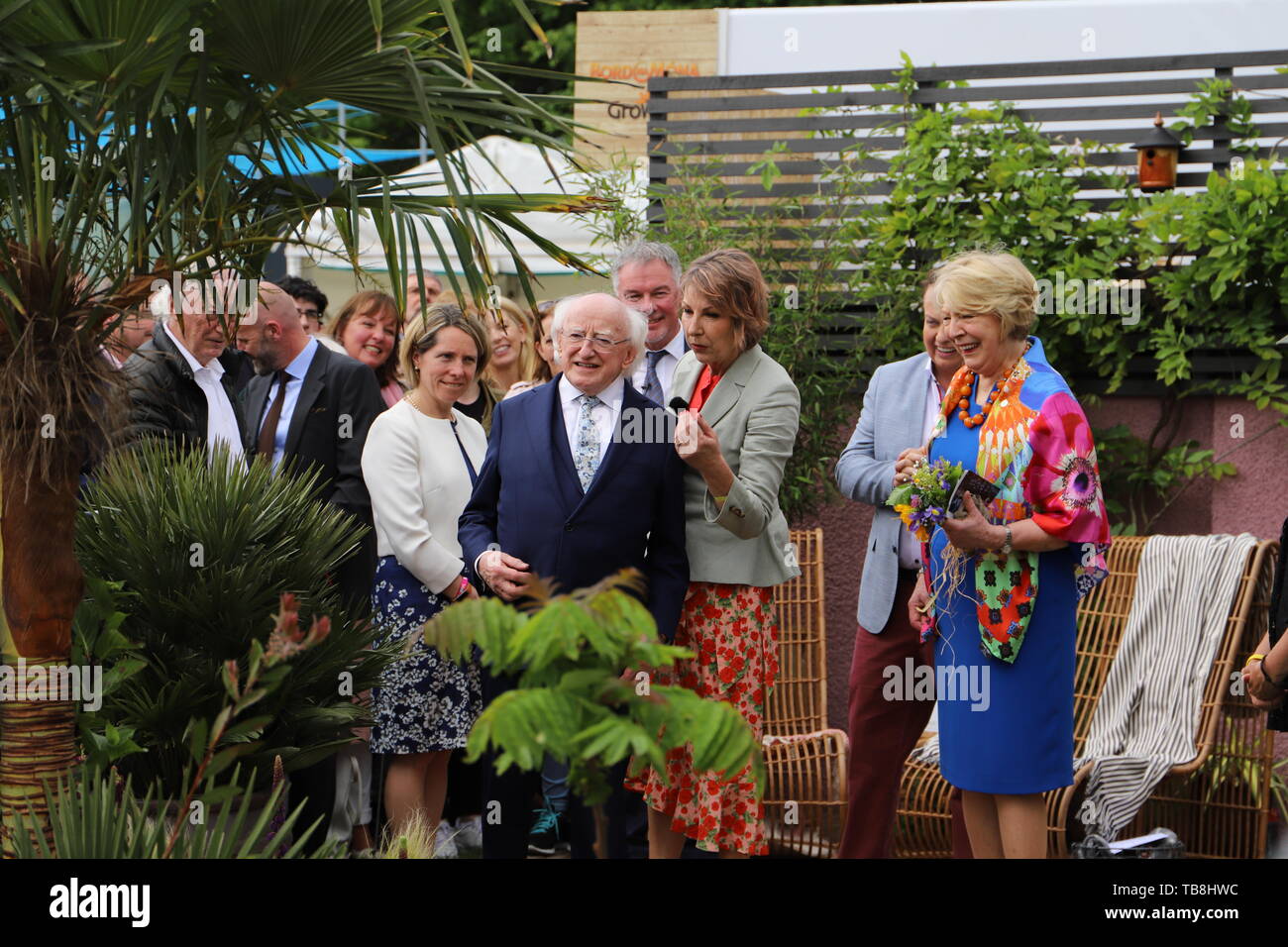 Dublin. 30th May, 2019. Irish President Michael D. Higgins (C) attends Bloom Festival in Dublin, Ireland, May 30, 2019. Bloom Festival, Ireland's largest garden festival, was officially opened to the public by Irish President Michael D. Higgins in Dublin's Phoenix Park on Thursday morning, attracting tens of thousands of visitors both from home and abroad. Credit: Xinhua/Alamy Live News Stock Photo