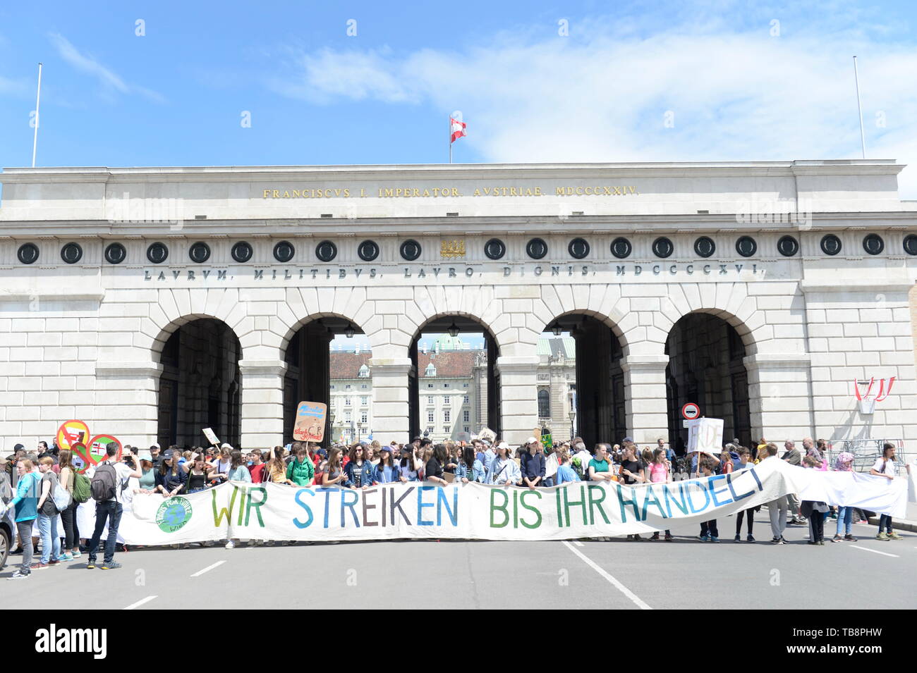Vienna, Austria. May 31st May , 2019.  FridaysForFuture 3nd major demonstration for climate justice and courageous environmental policy on Friday, May 31, 2019 at the Heldenplatz in Vienna. Banner reading 'We Strike Until You Act'. Credit: Franz Perc / Alamy Live News Stock Photo