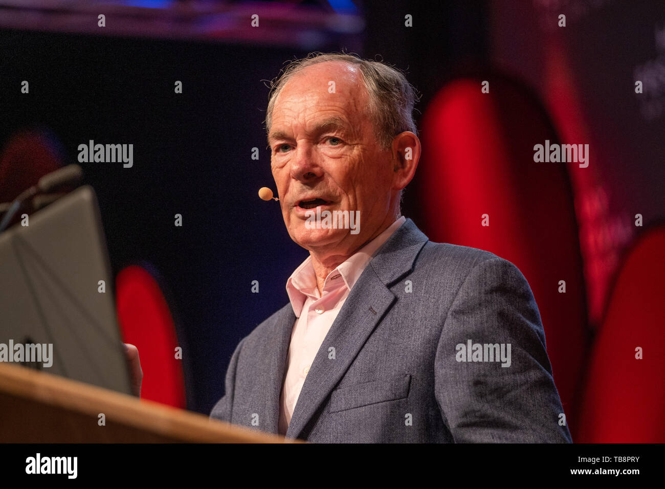 The Hay Festival, Hay on Wye, Wales UK , Friday 31st May 2019.  SIMON JENKINS, historian, journalist and broadcaster, talking about his book ‘ From Pericles to Putin: a short history of Europe’  on stage at the Hay Festival 2019.  The festival, now in its 32nd year, held annually in the small town of Hay on Wye on the Wales - England border,  attracts the finest writers, politicians and intellectuals from  across the globe for 10 days of talks and discussions, celebrating the best of the written word and critical debate  Photo © Keith Morris / Alamy Live News Stock Photo