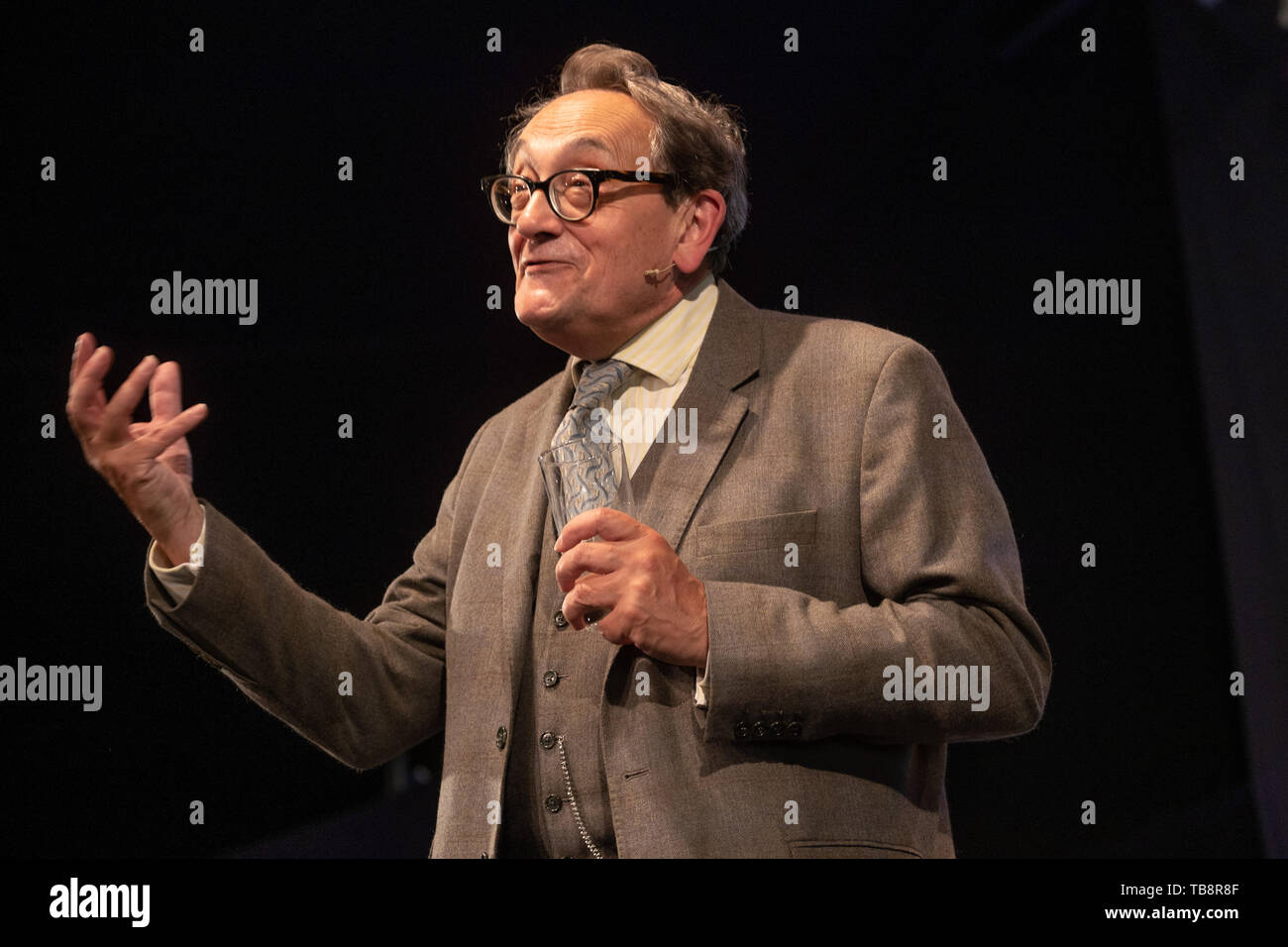 The Hay Festival, Hay on Wye, Wales UK , Friday 31st May 2019.  Felipe Fernández-Armesto, award-winning popular historian,  on stage at the Hay Festival 2019.  The festival, now in its 32nd year, held annually in the small town of Hay on Wye on the Wales - England border,  attracts the finest writers, politicians and intellectuals from  across the globe for 10 days of talks and discussions, celebrating the best of the written word and critical debate  Photo © Keith Morris / Alamy Live News Stock Photo