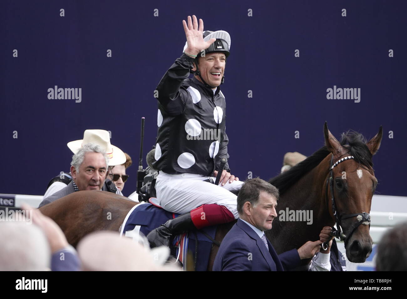 Epsom Downs, Surrey, UK. 31st May, 2019. Frankie Dettori on Anapura wins the Investec Oaks at the Investec Derby Festival - on Ladies Day, classic horse race. Credit: Motofoto/Alamy Live News Stock Photo