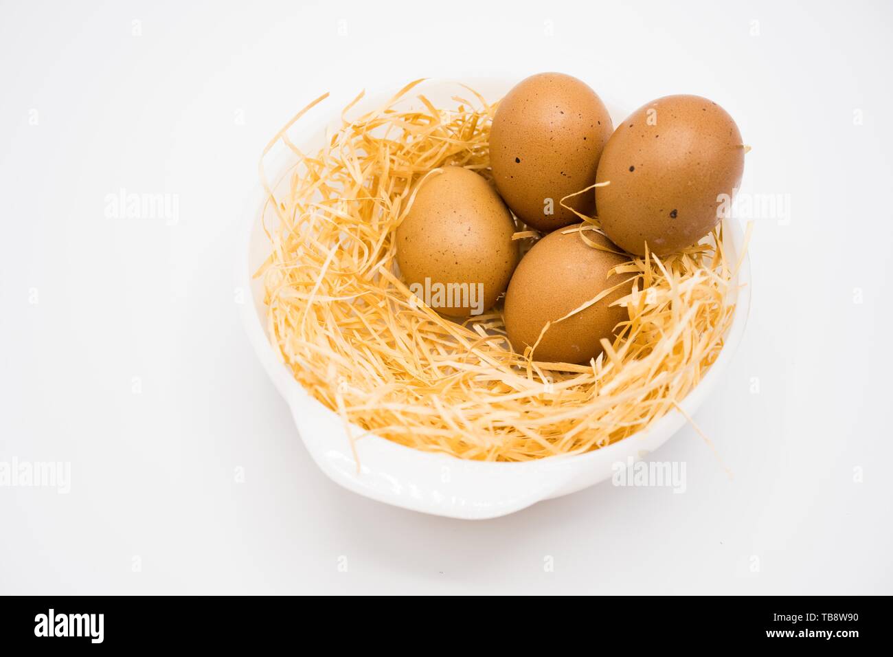 egg with nest isolated with white background shooting in studio Stock ...