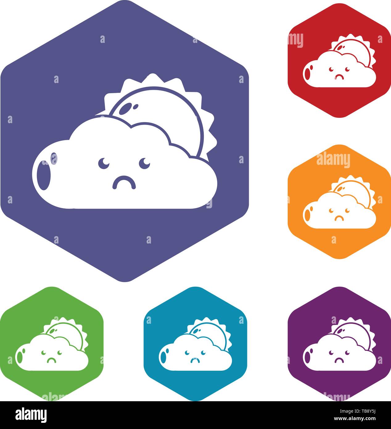Sun and cloud icons vector hexahedron Stock Vector