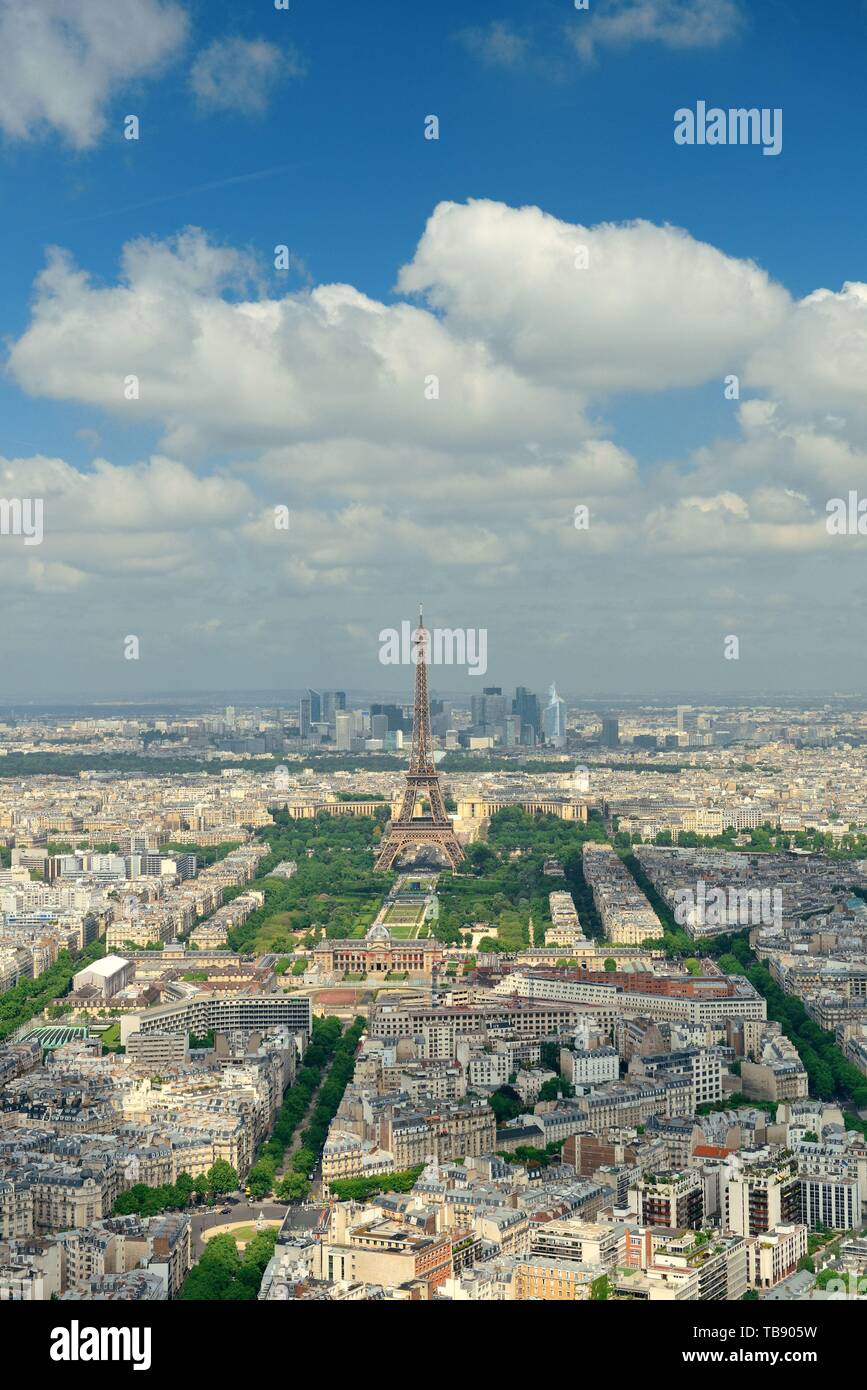 Paris rooftop view panorama with Eiffel Tower and city skyline Stock