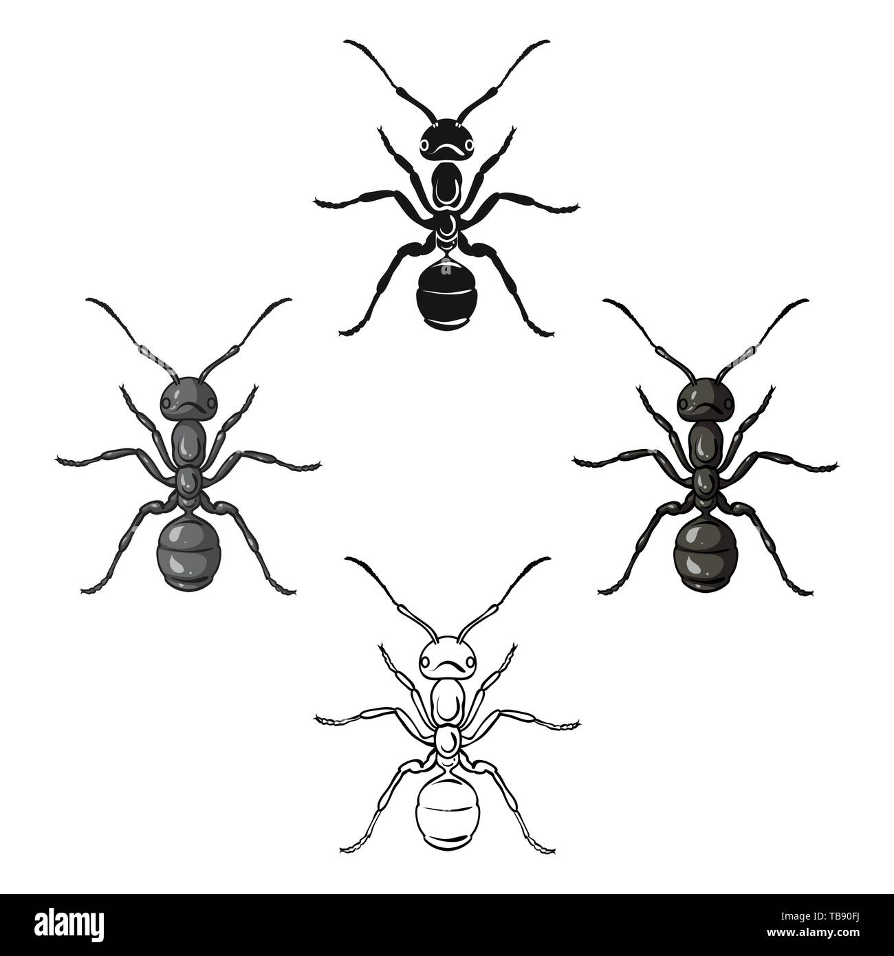 Ant icon in cartoon,black design isolated on white background. Insects ...