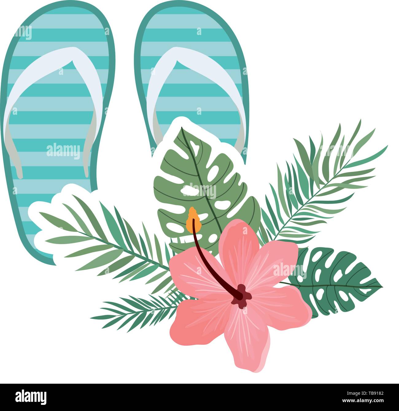 striped beach sandals on white background Stock Vector