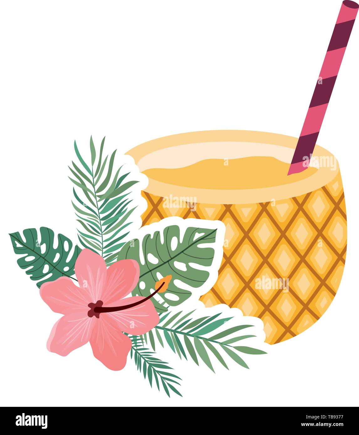 pineapple cocktail for summer on white background Stock Vector Image ...