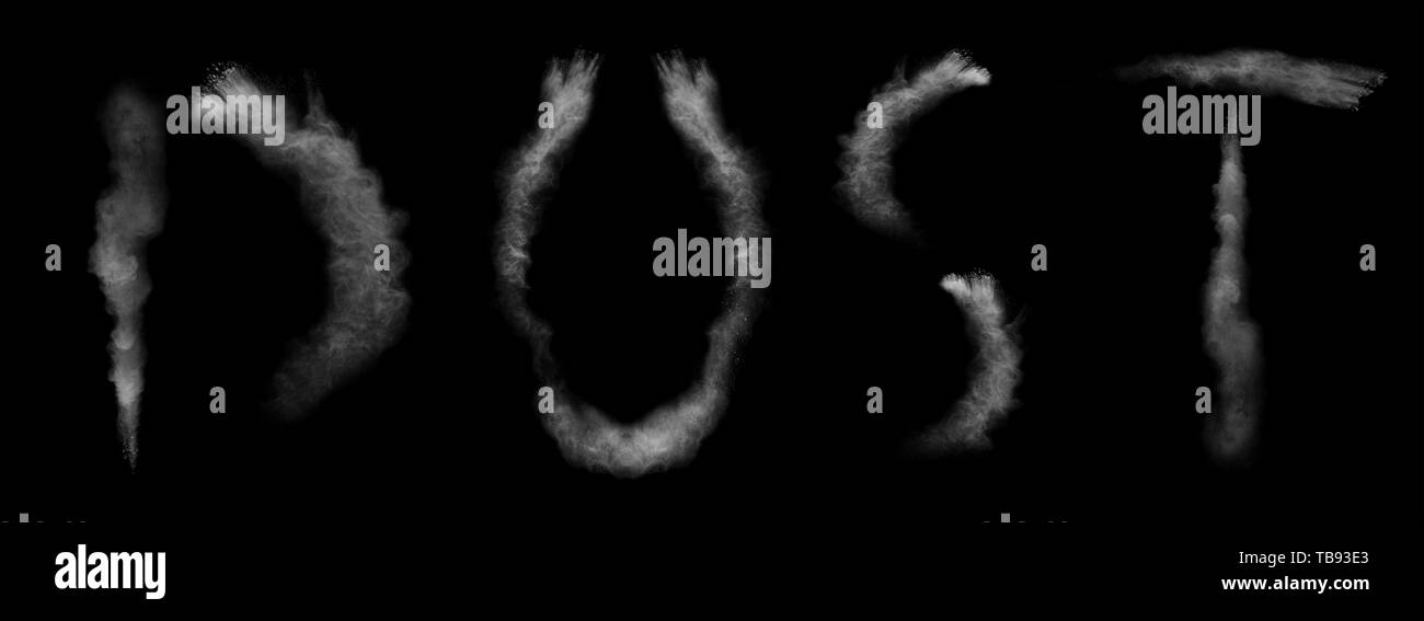 Word dust designed of flour on black shot Stock Photo Alamy