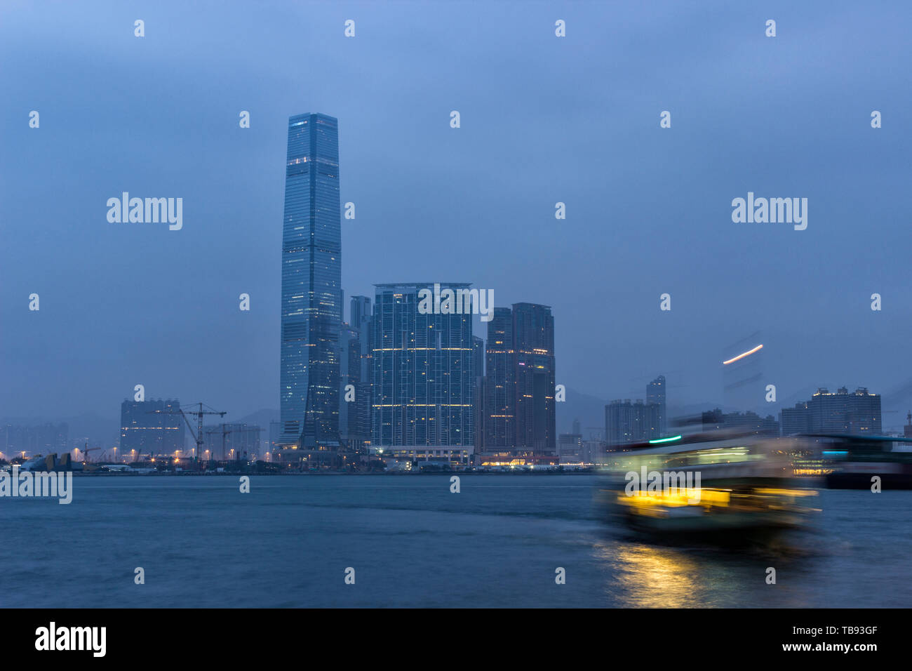 Early morning Global Trade Square (ICC) in West Kowloon, Hong Kong Stock Photo