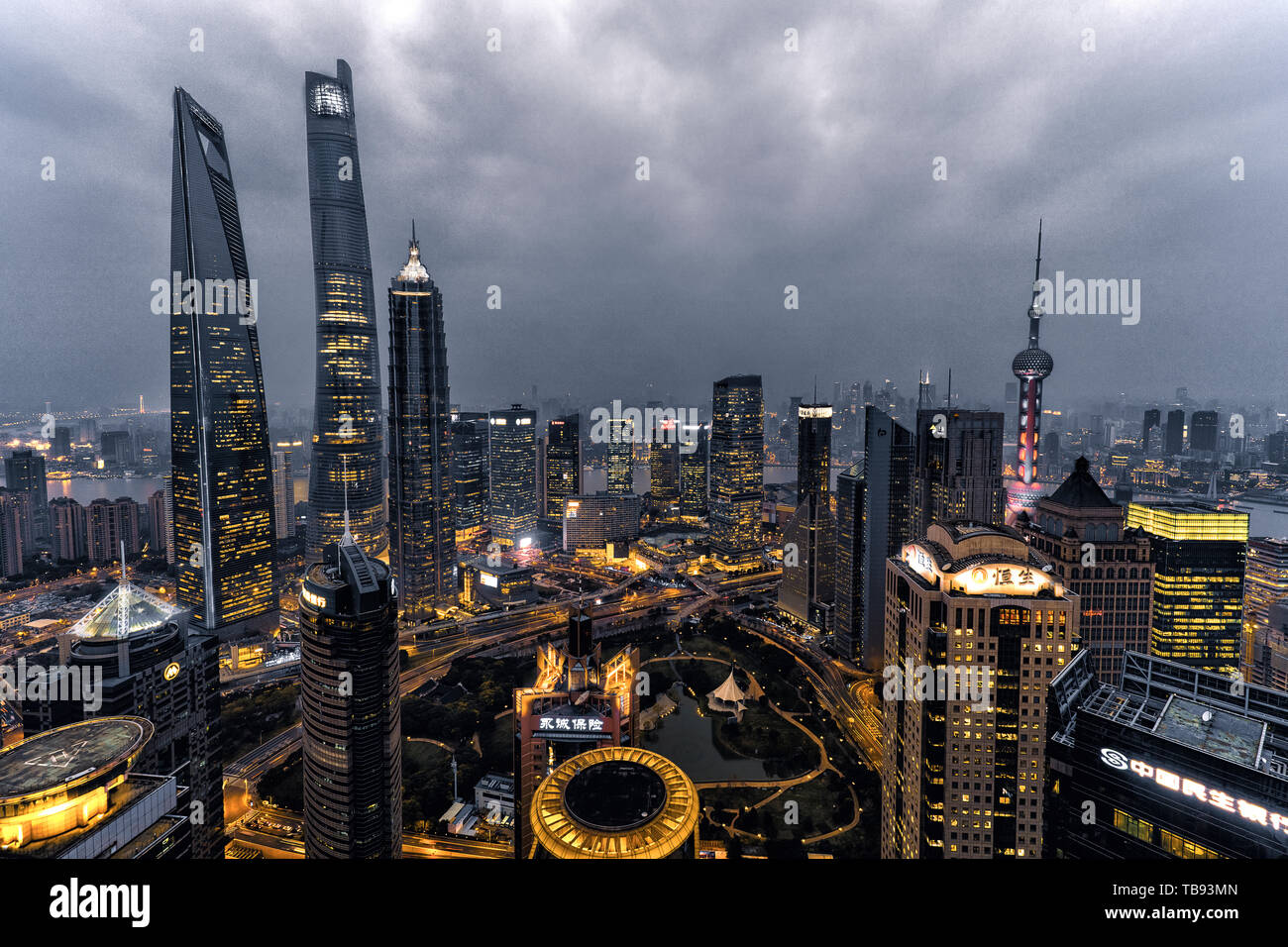 Evening night view of Lujiazui city in Shanghai Stock Photo