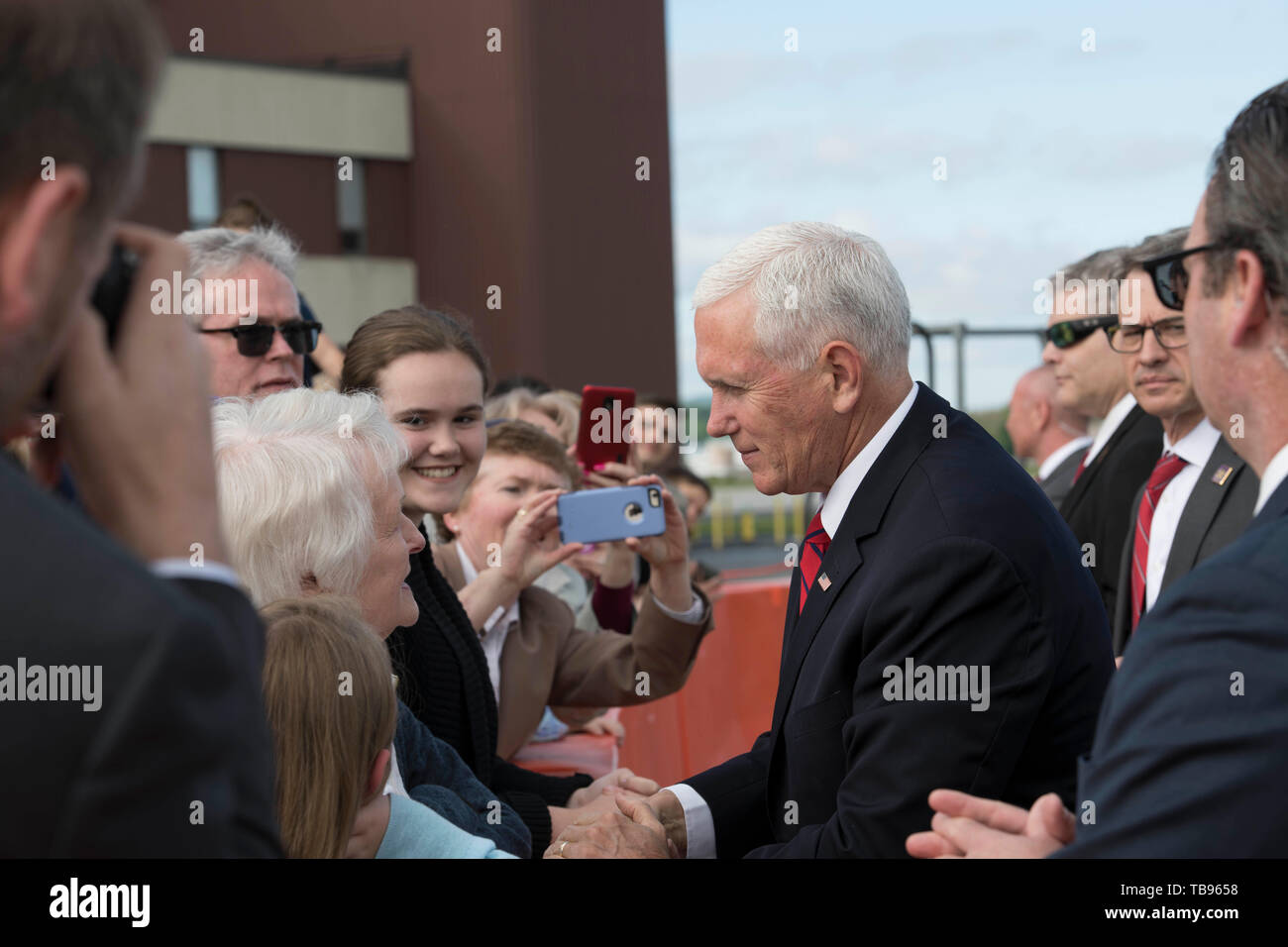 Vice President Mike Pence visits Stewart Air National Guard Base before attending the West Point Graduation Ceremony May 25th, 2019. Pence embraced a crowd before his keynote speech at the 2019 West Point Graduation. Stock Photo