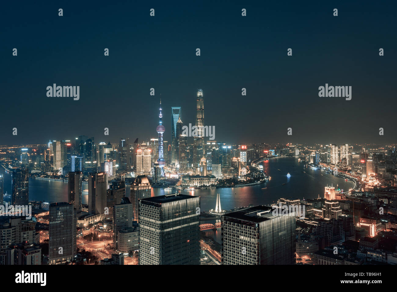Night View of Lujiazui, Huangpu River Bund, Shanghai Stock Photo