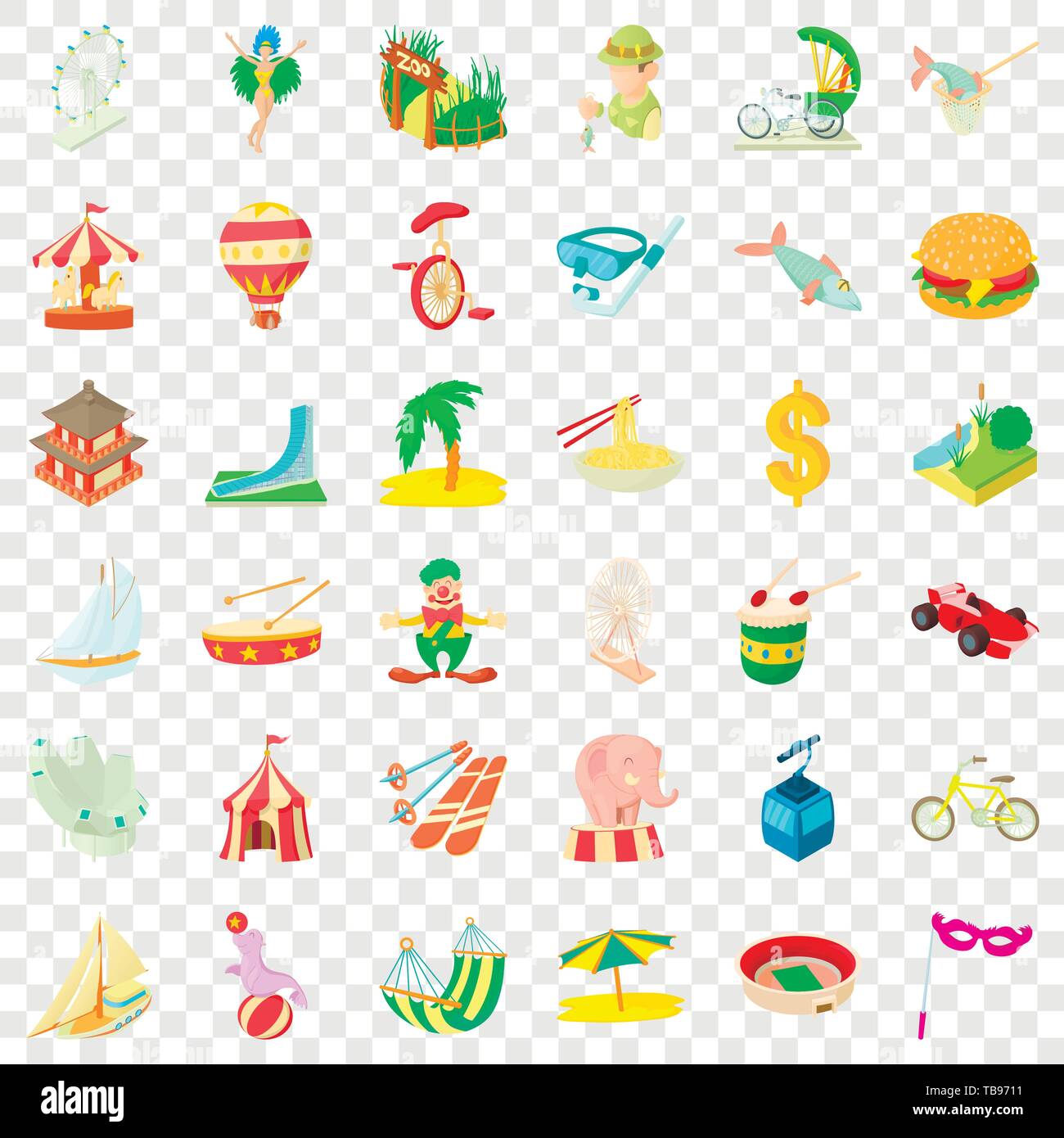 Journey icons set, cartoon style Stock Vector