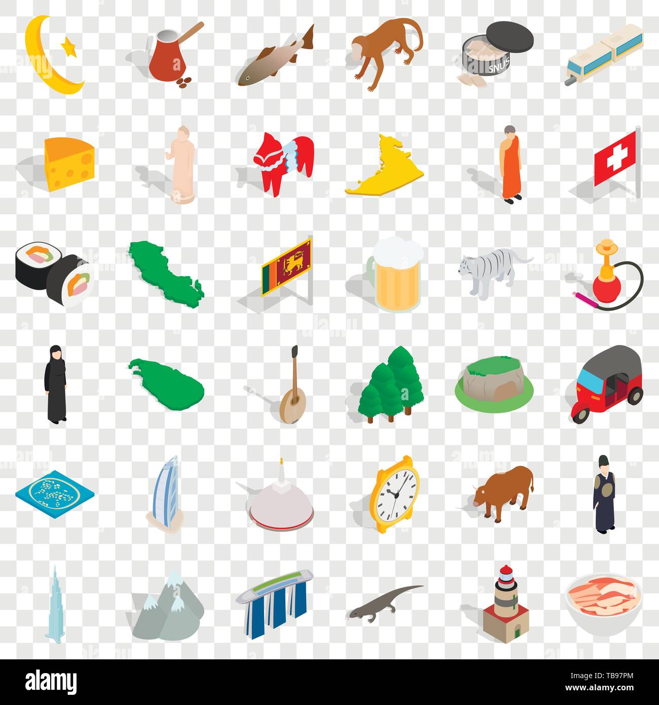 Asia icons set, isometric style Stock Vector