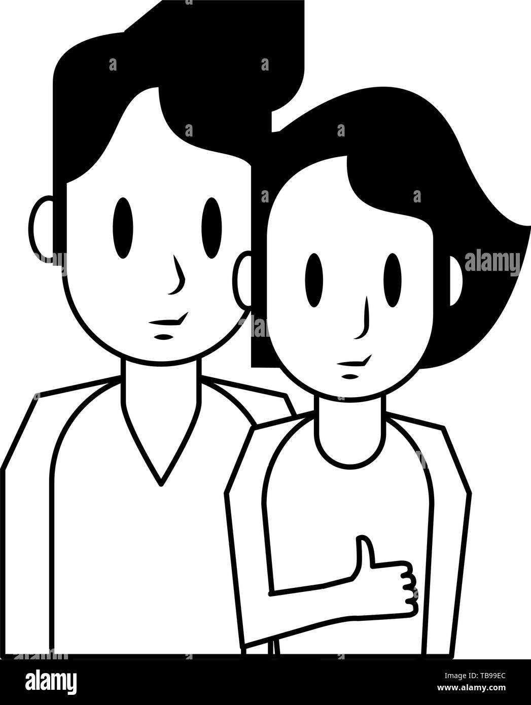 Young couple cartoon profile isolated in black and white Stock Vector Image  & Art - Alamy