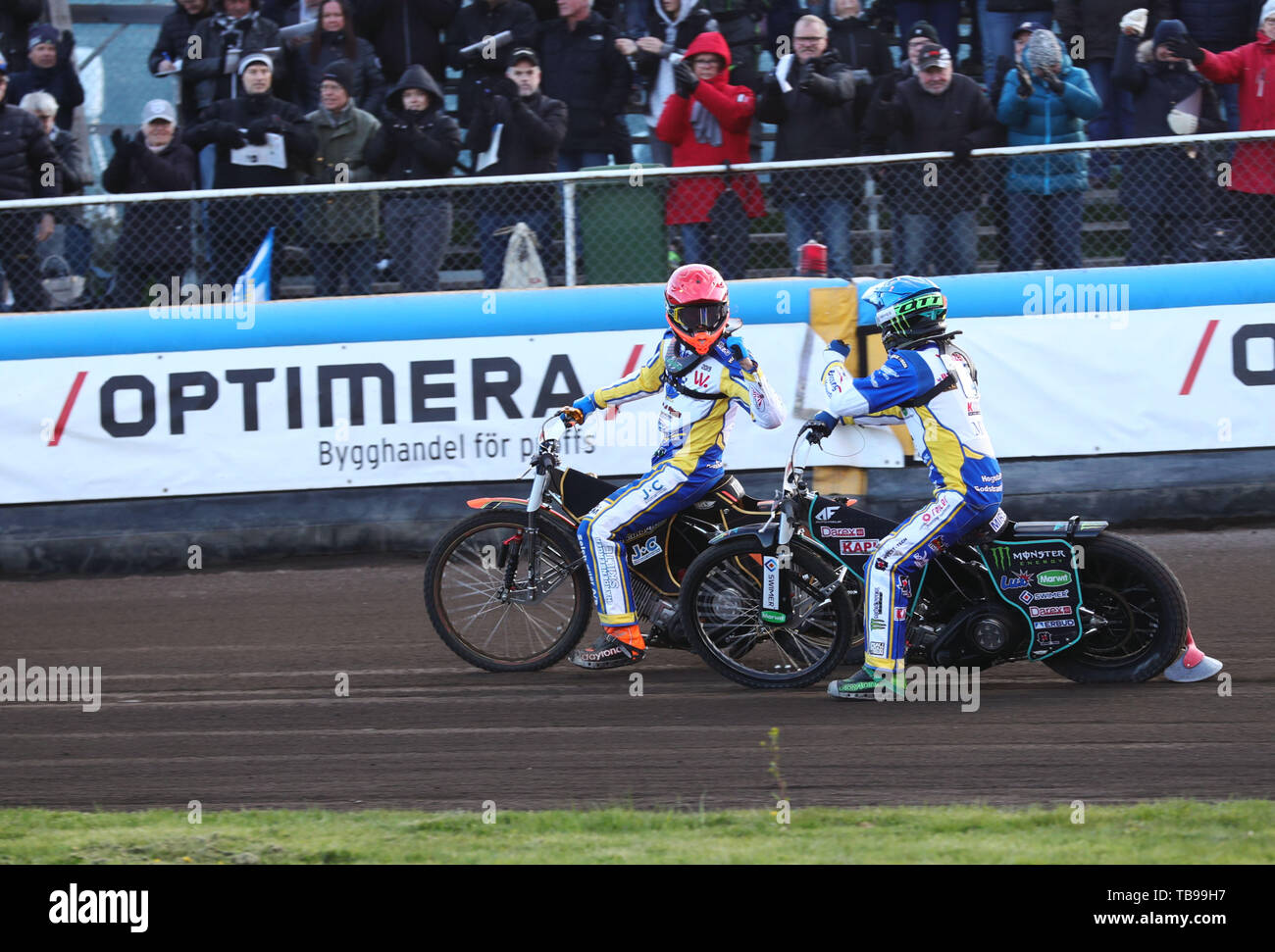 MOTALA 20190507 Speedway i Elitserien mellan Piraterna-Smederna på Probaco arena. Foto Jeppe Gustafsson Stock Photo
