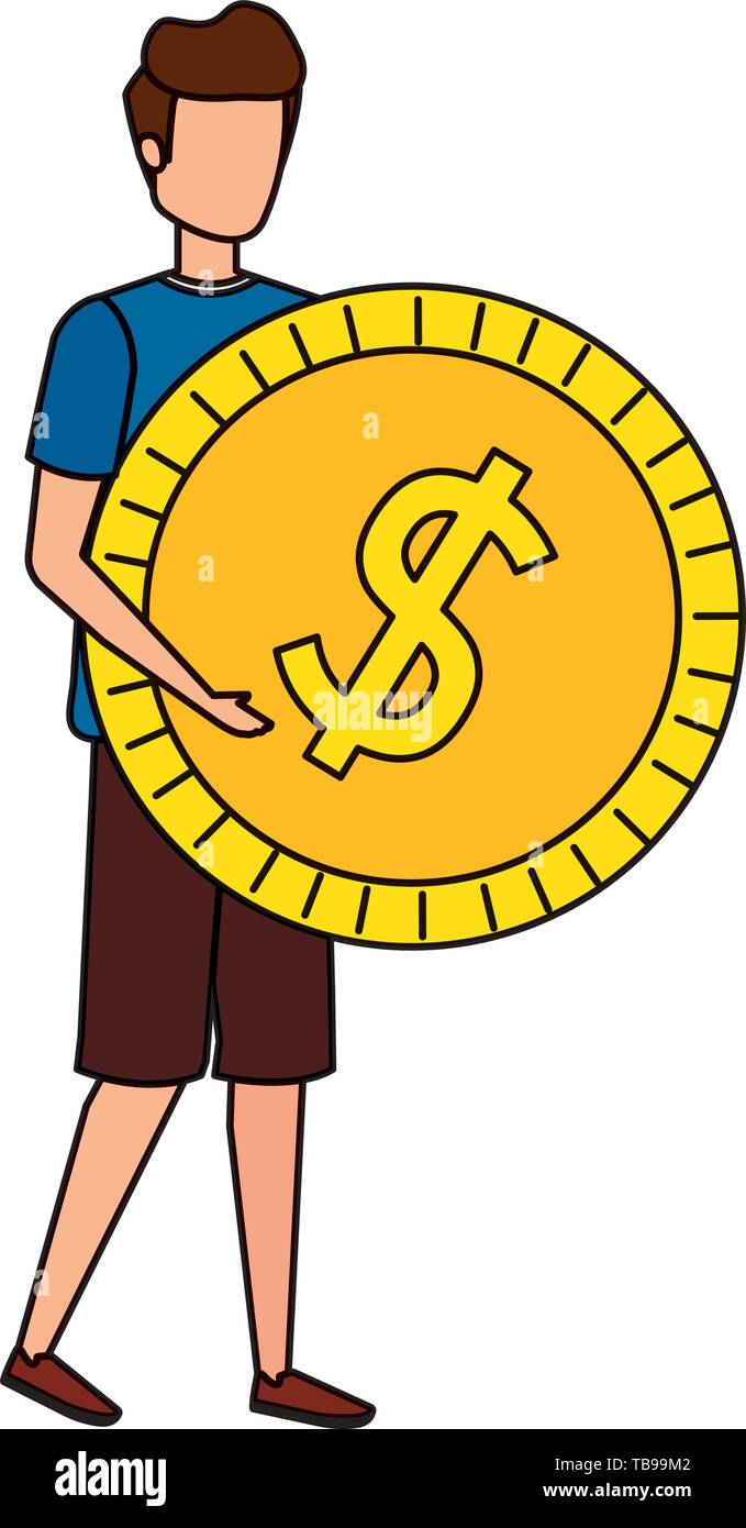 young man lifting coin money dollar Stock Vector Image & Art - Alamy