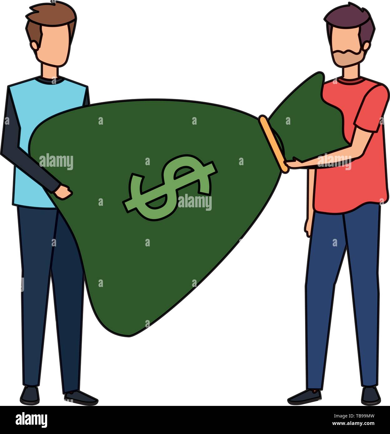 young men lifting money bag characters Stock Vector Image & Art - Alamy