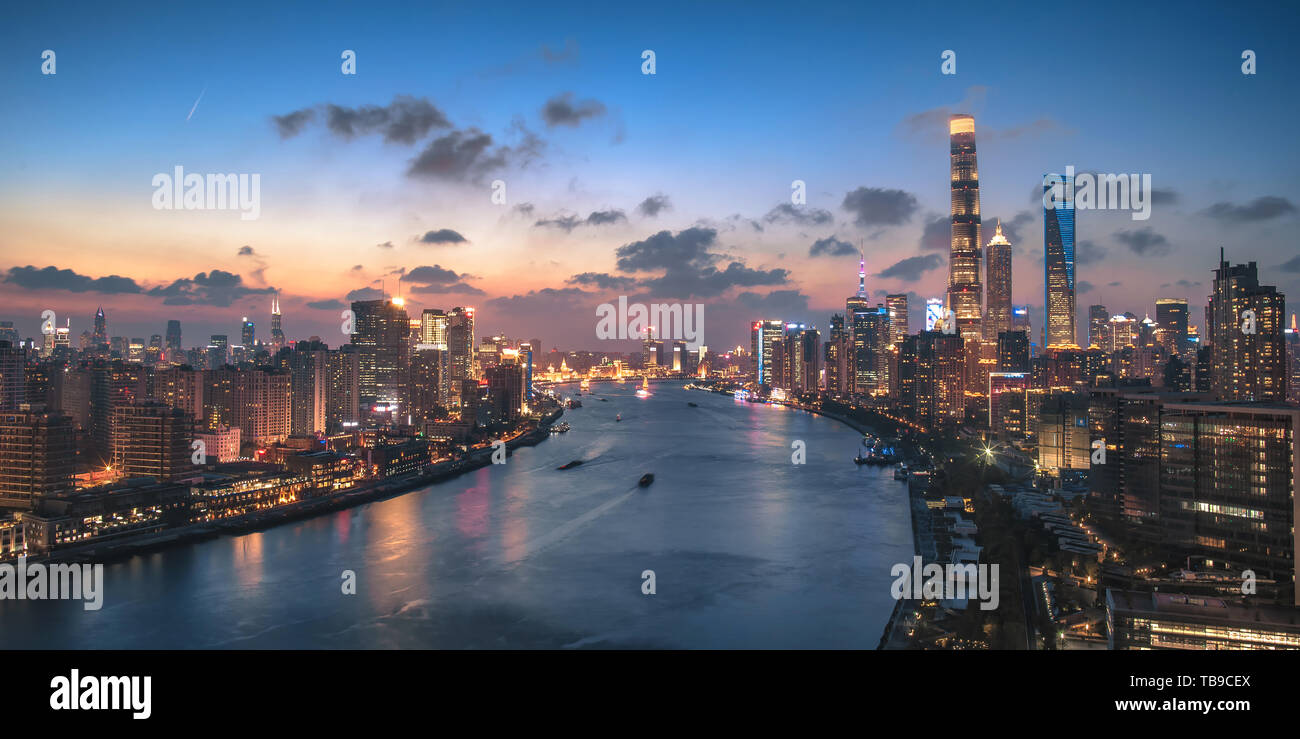 Night view of Shanghai Bund Stock Photo