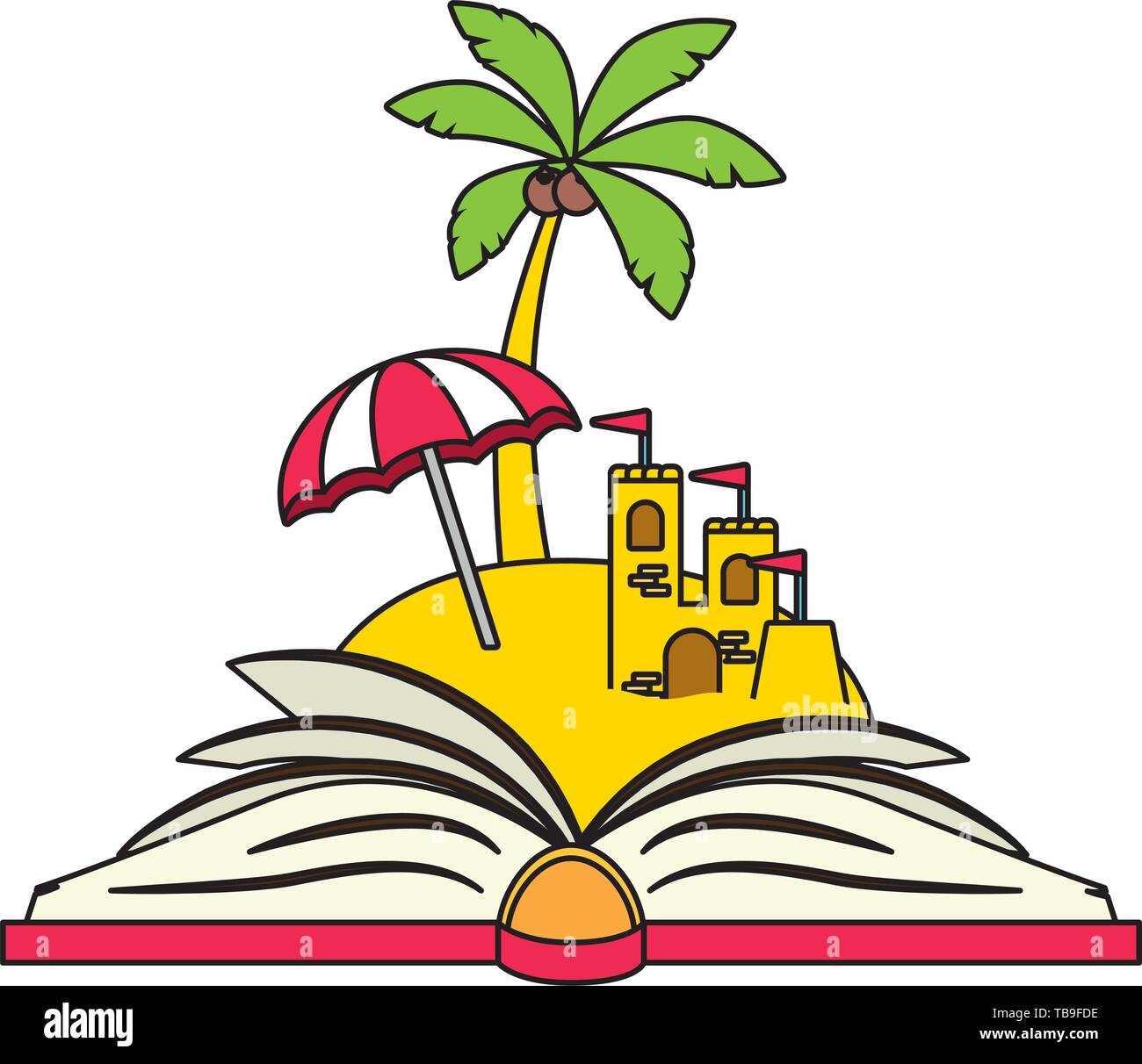 vacations book sand castle umbrella palm Stock Vector Image & Art - Alamy